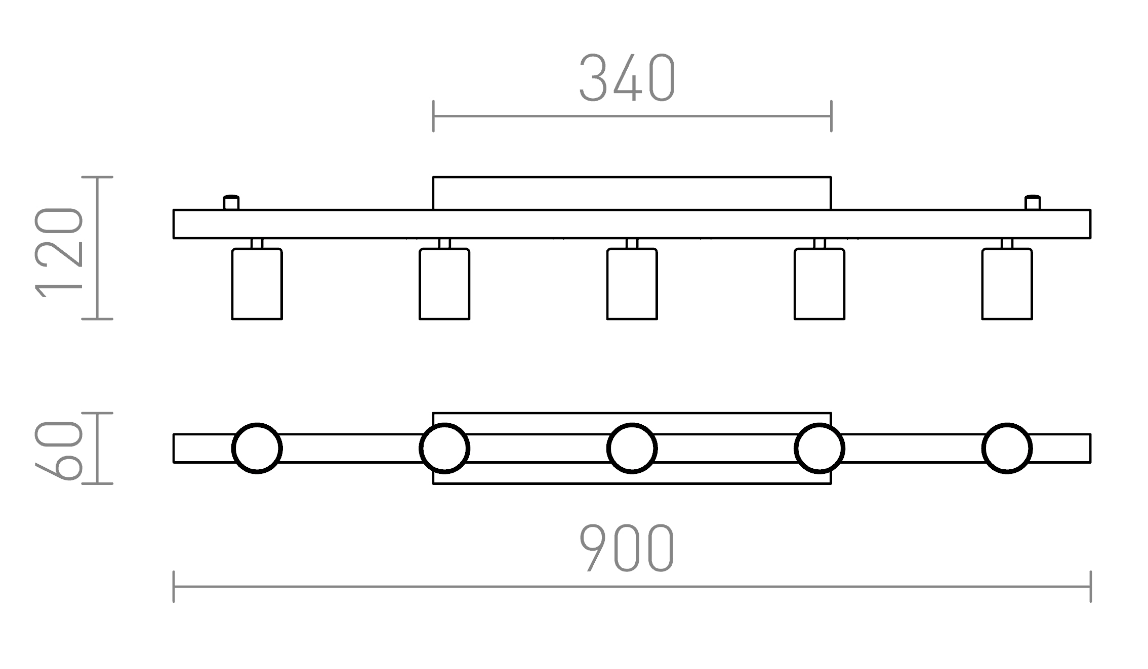 Termék vázlat – LEDRA RALLONG V mennyezeti lámpa alap króm 230V LED E27 5x15W