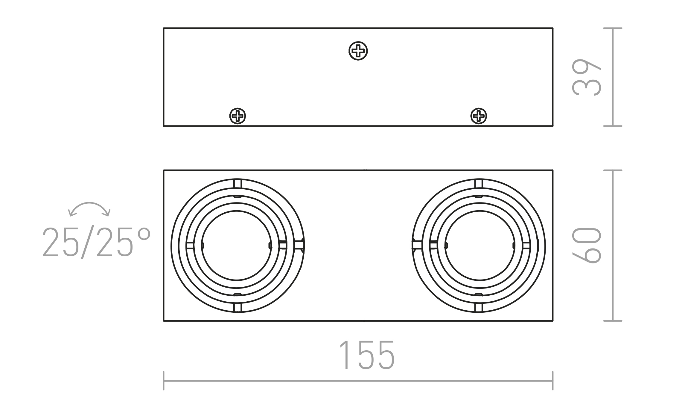 Termék vázlat – LEDRA MARVEL dönthető alumínium 230V GU10 2x50W