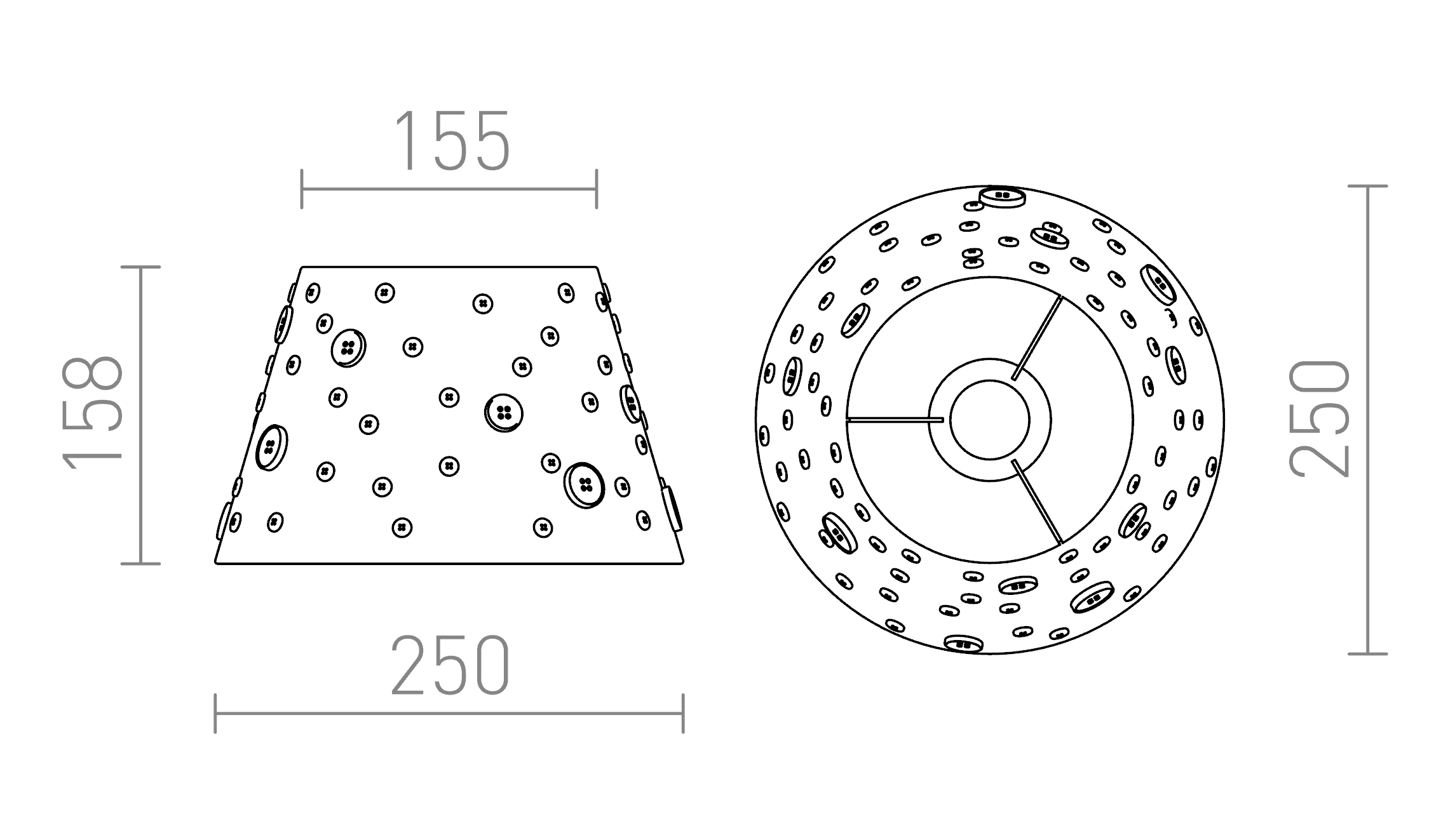 Termék vázlat – LEDRA DELISA 25/16 lámpaernyő fehér gombok max. 28W