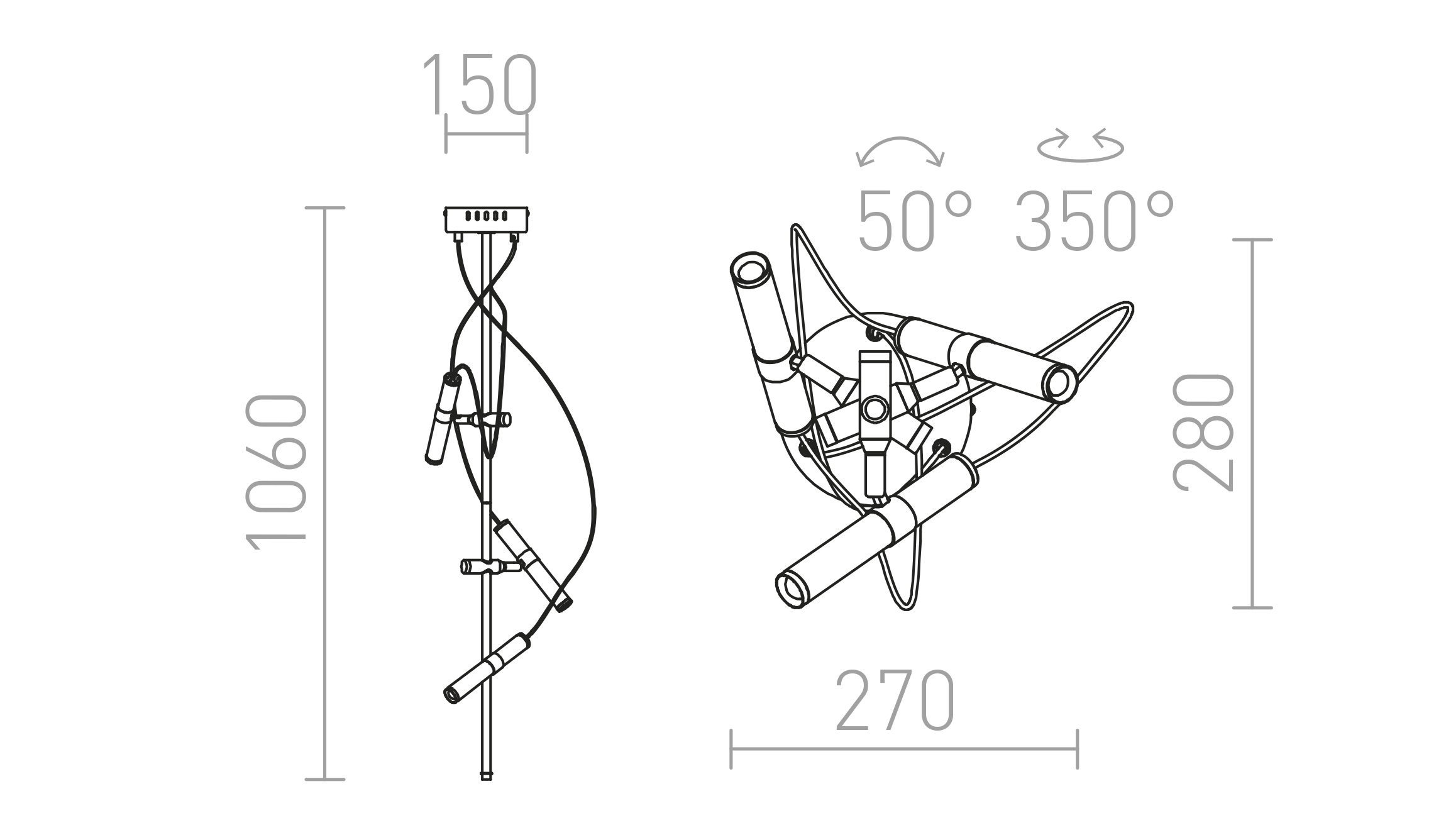 Termék vázlat – LEDRA VIPER III mennyezeti lámpa fekete króm 230V LED 3x3W 60° 3000K