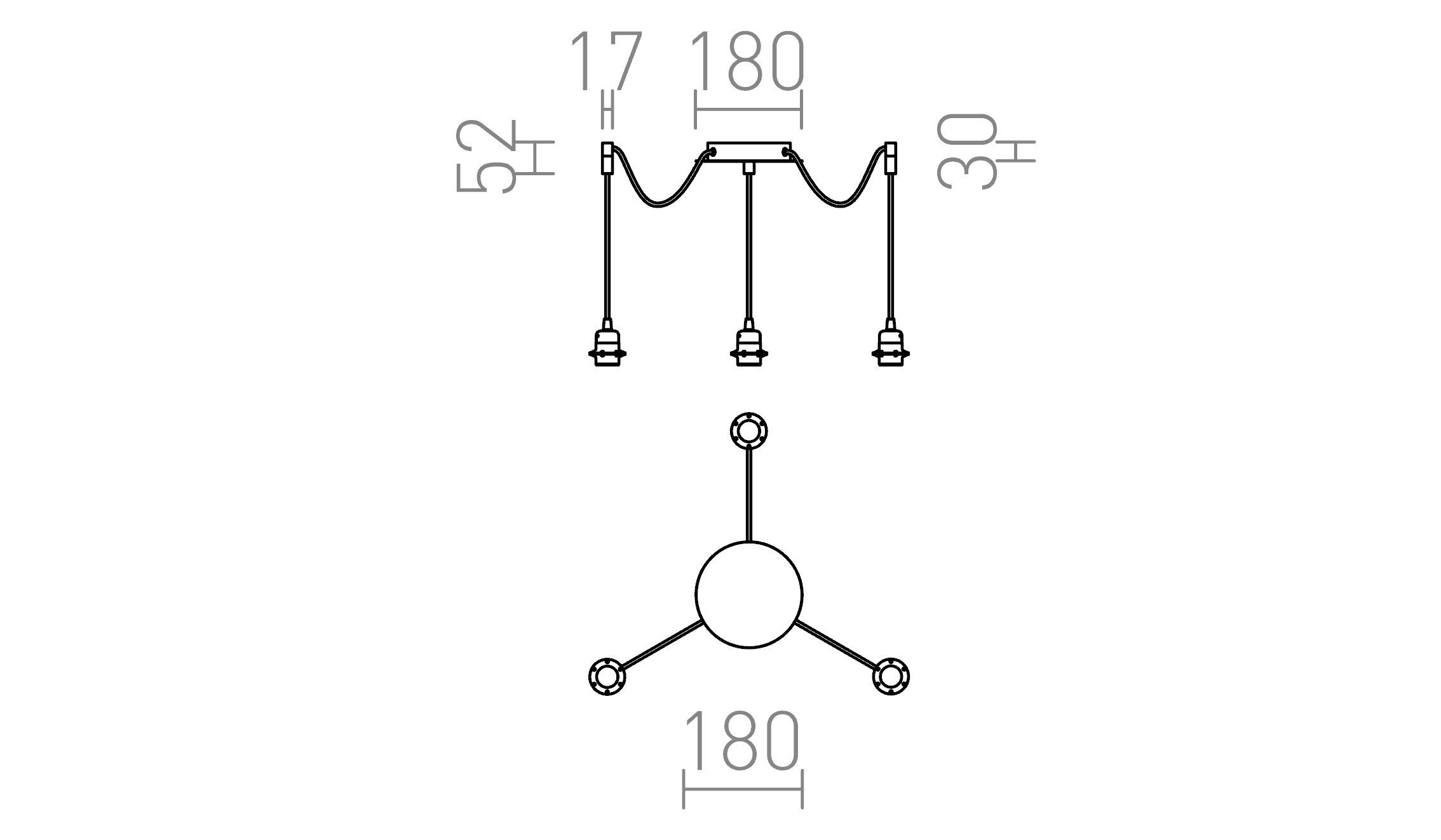 Termék vázlat – LEDRA KOMBIX 3 függesztő készlet KA+PK+KF 230V LED E27 3x15W