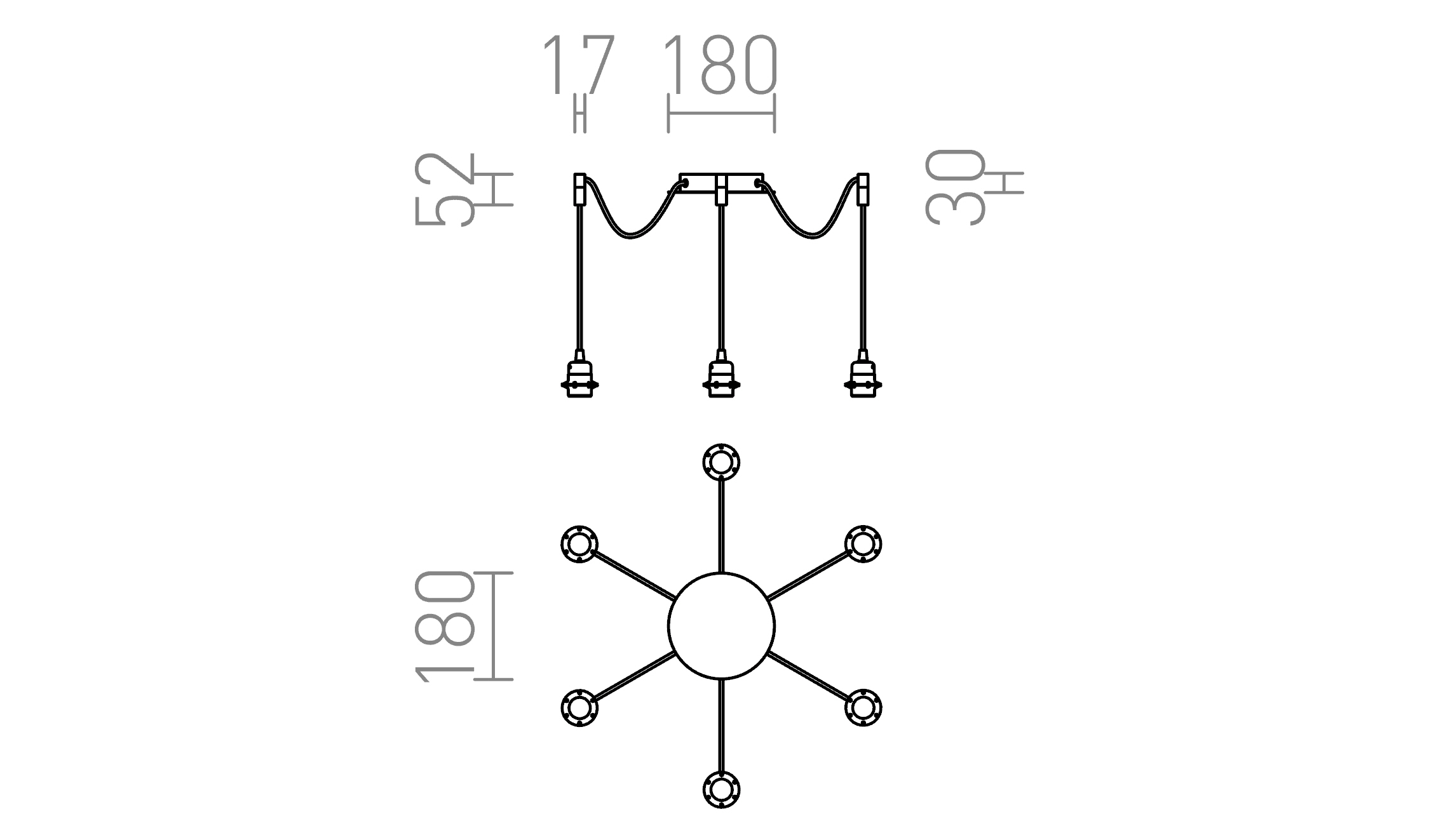 Termék vázlat – LEDRA KOMBIX 6 függesztő készlet KA+AK+KF 230V LED E27 6x15W