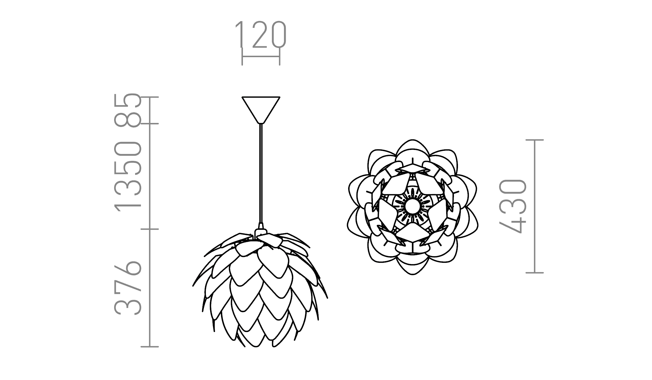 Termék vázlat – LEDRA ENCOMBRE függőlámpa fehér PVC 230V LED E27 15W
