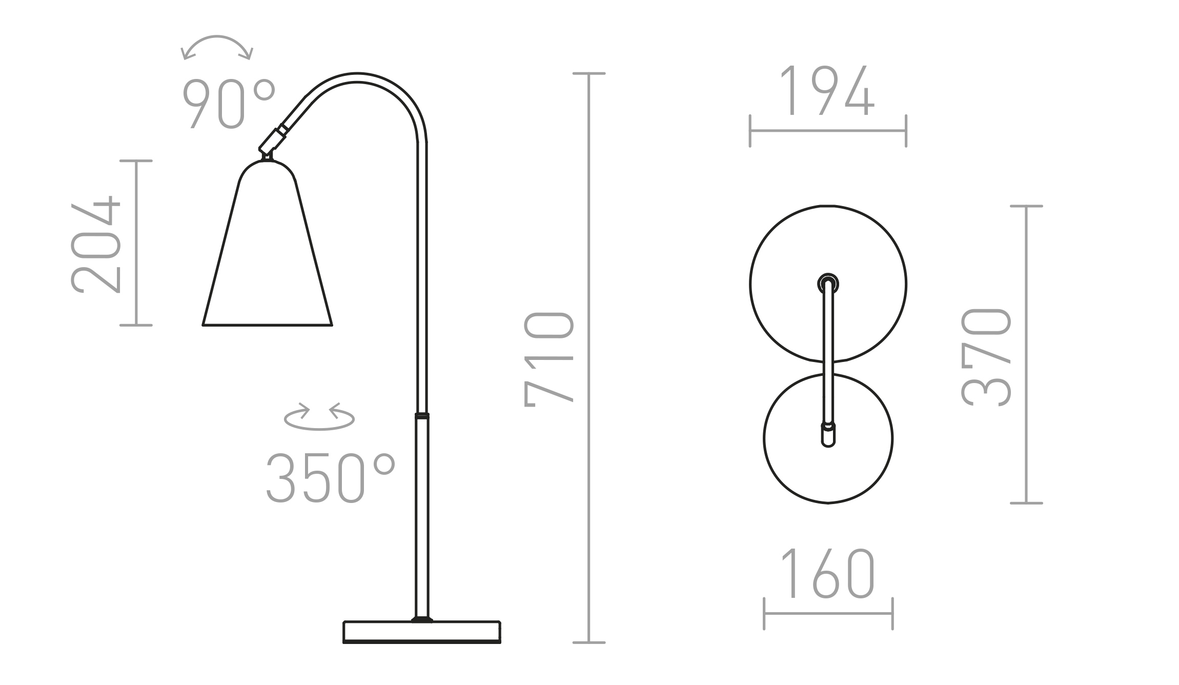 Termék vázlat – LEDRA GARBO asztali lámpa fekete króm 230V LED E27 15W