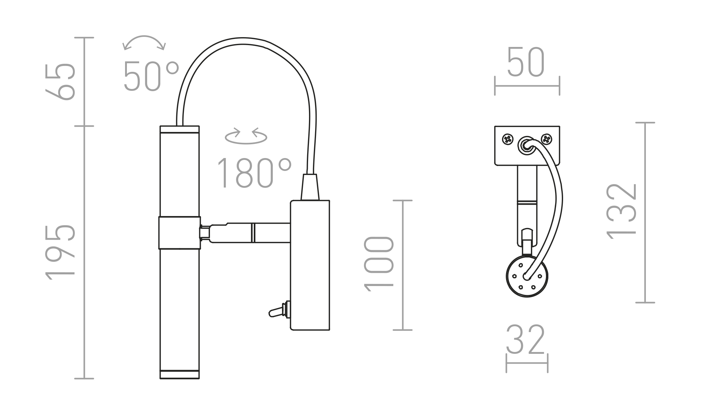 Termék vázlat – LEDRA VIPER WL fekete króm 230V LED 3W 60° 3000K