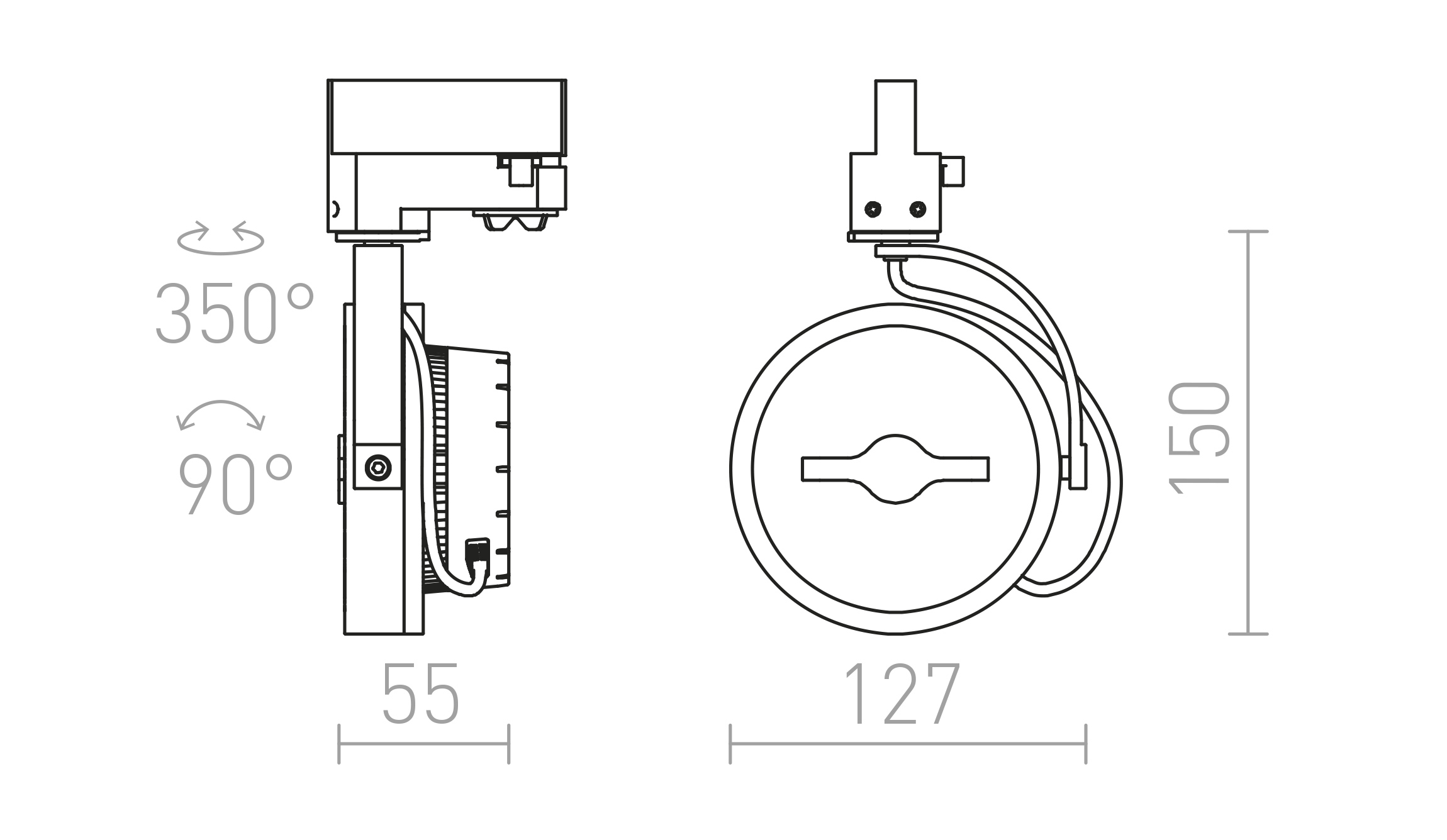 Termék vázlat – LEDRA KELLY LED háromáramkörös sínre fehér 230V LED 12W 24° 3000K