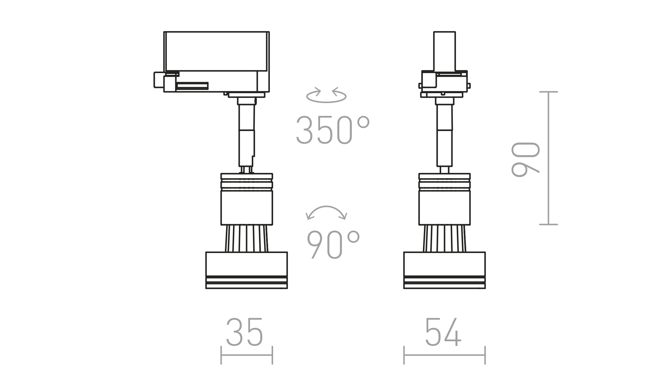 Termék vázlat – LEDRA PURINA háromáramkörös sínre ezüstszürke 230V LED GU10 8W