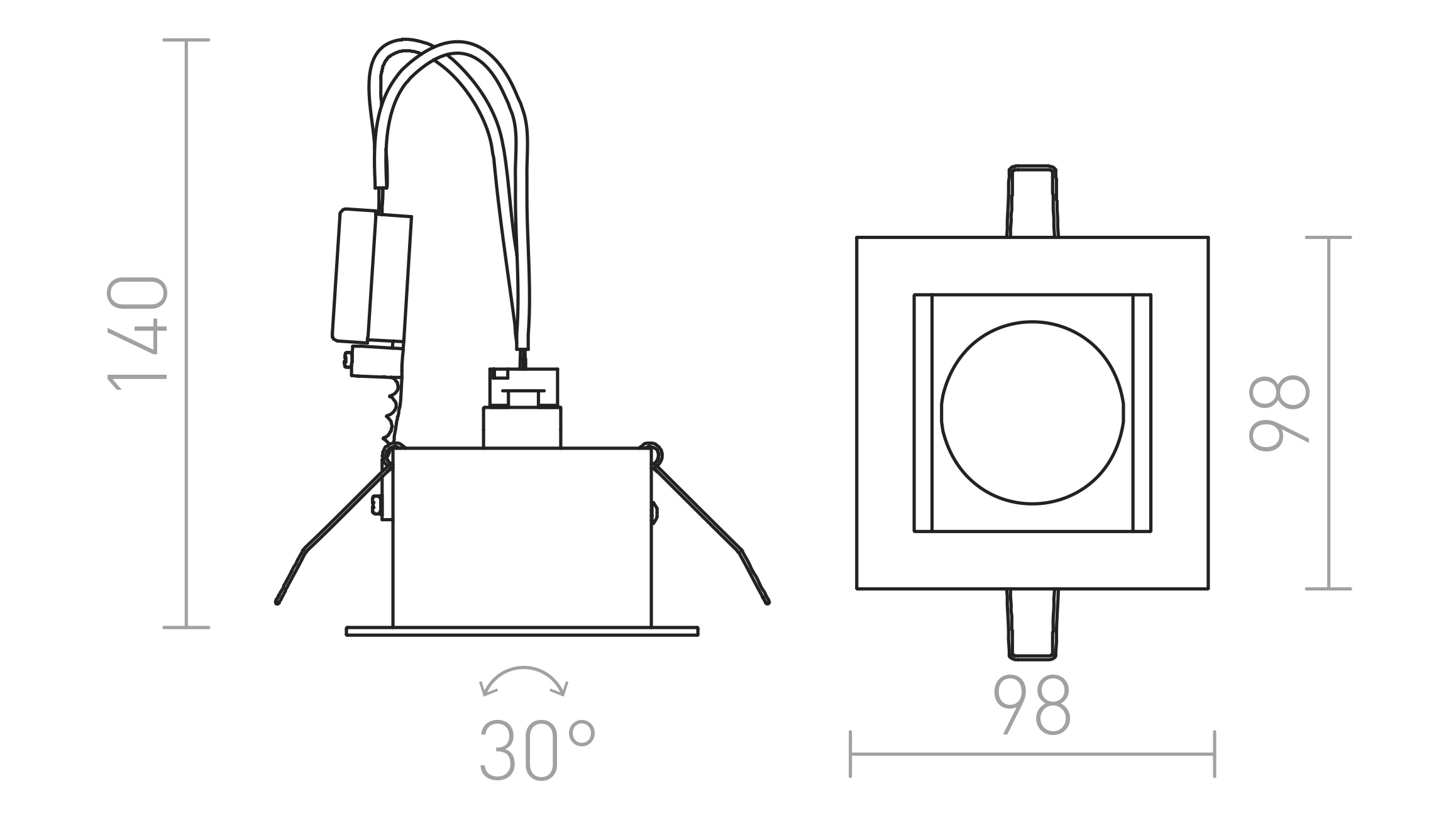 Termék vázlat – LEDRA MONE I billenthető ezüstszürke 12V GU5,3 50W