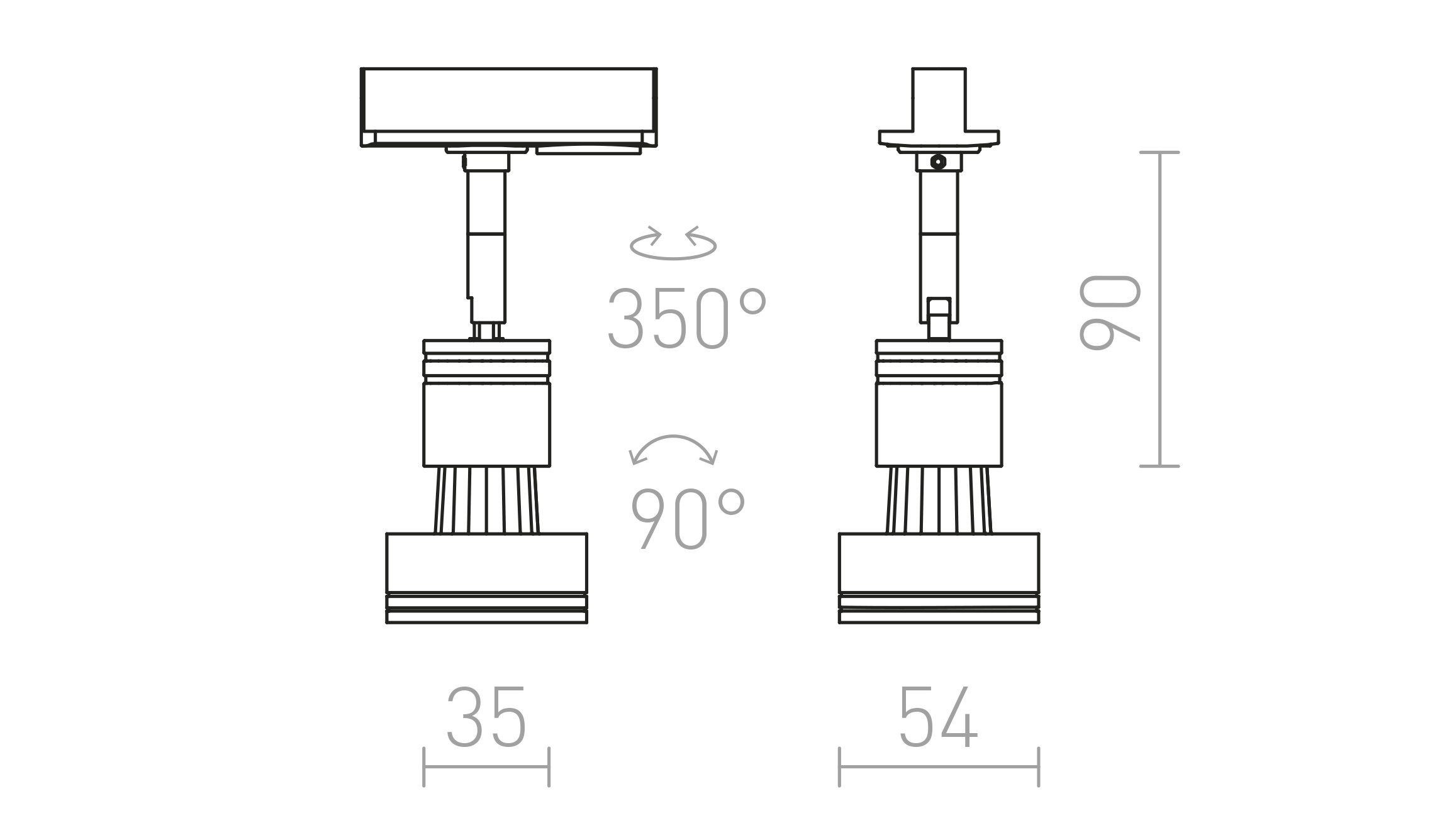 Termék vázlat – LEDRA PURINA egyáramkörös sínre ezüstszürke 230V LED GU10 8W