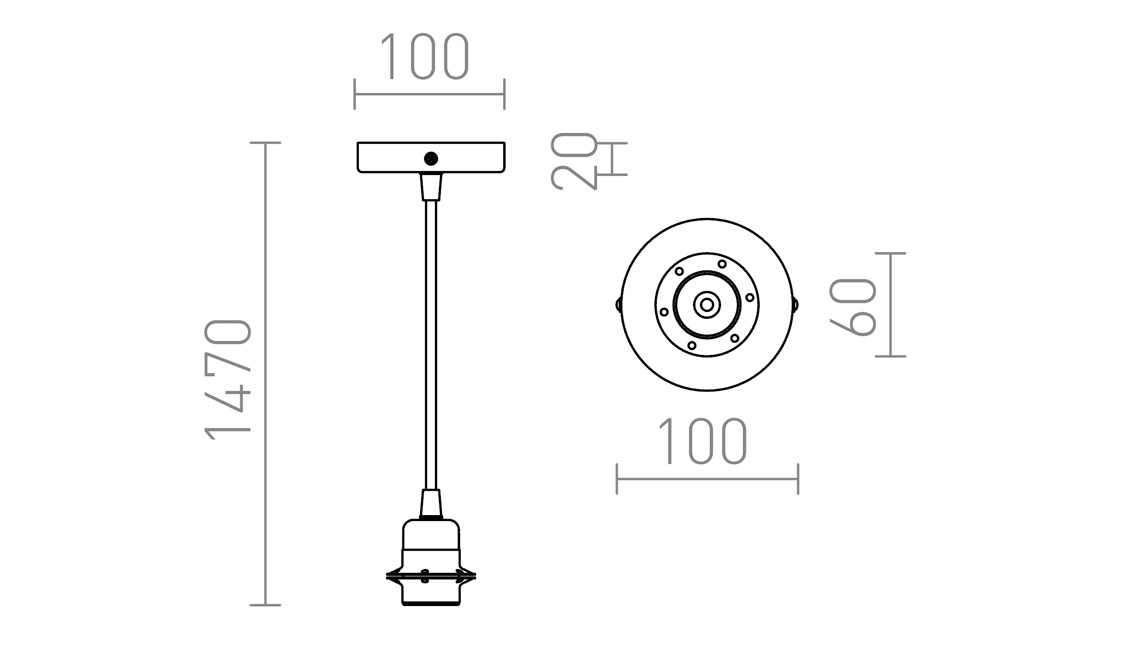 Termék vázlat – LEDRA ELISA függesztő készlet AA+PK+AF 230V LED E27 15W