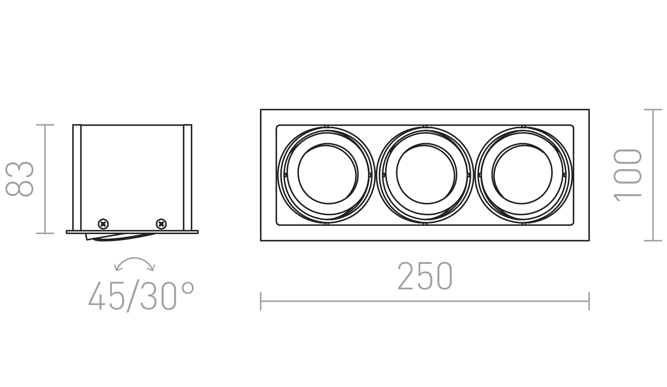 Termék vázlat – LEDRA FIZZ III dönthető alumínium 12V GU5,3 3x50W