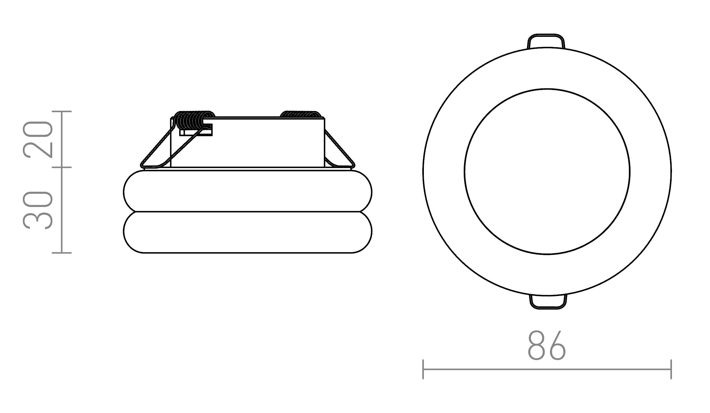 Termék vázlat – LEDRA OSONA S kör alakú süllyesztett szatinált akril 230V/350mA LED 3x1W 4000K