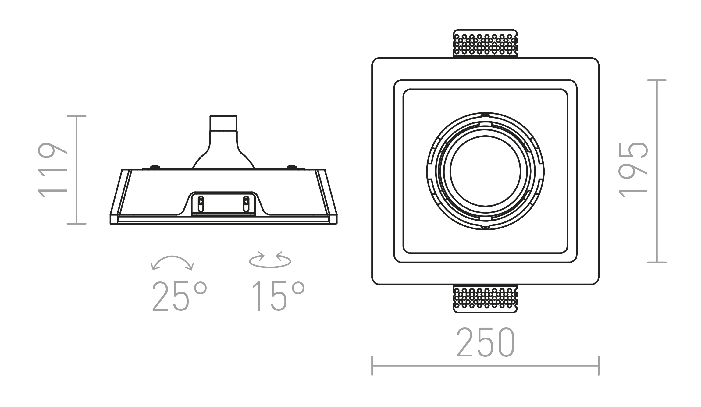 Termék vázlat – LEDRA DINO SQ G53 dönthető gipsz 230V LED G53 15W