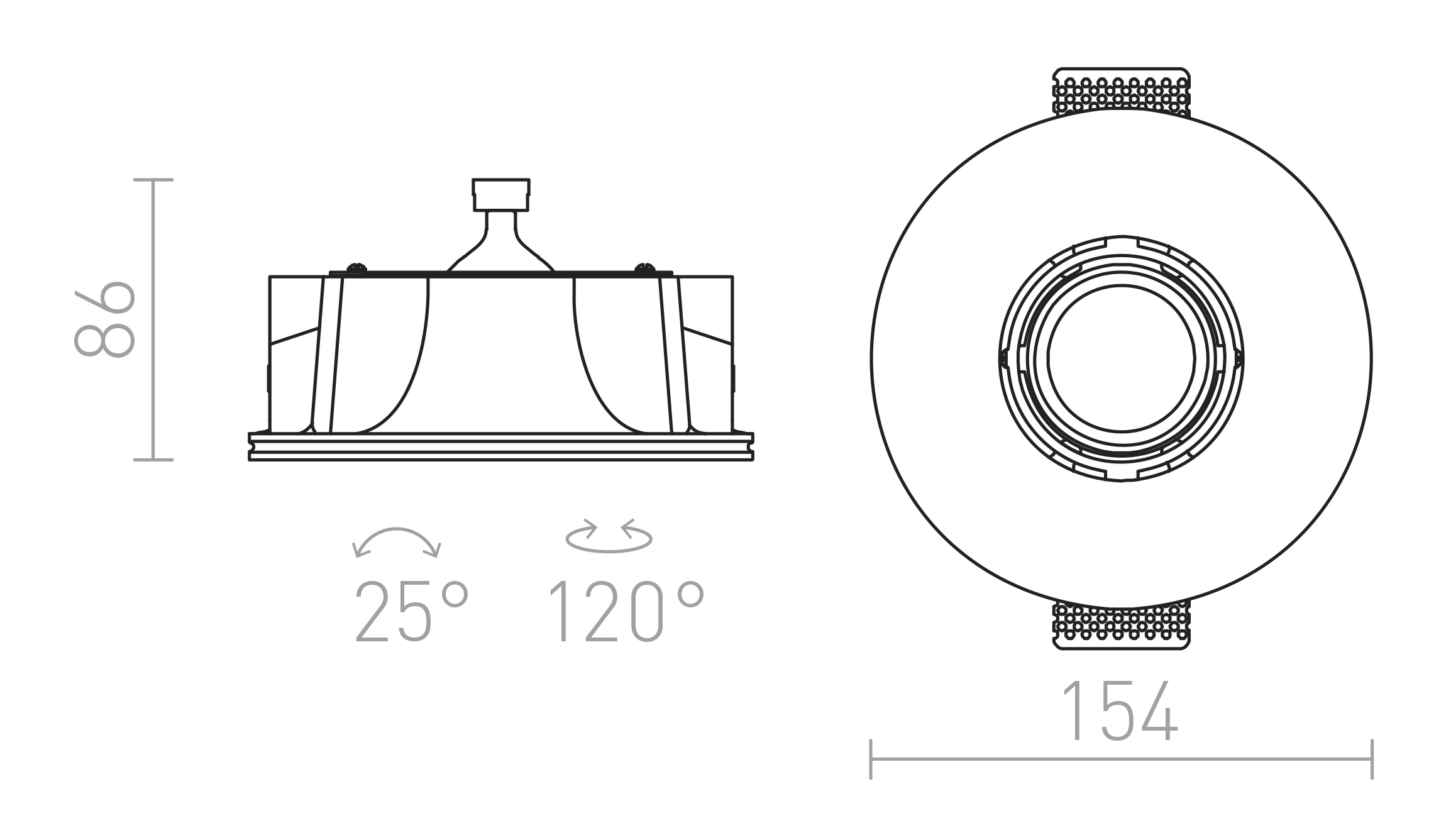Termék vázlat – LEDRA DINGO S dönthető gipsz 12V LED GU5,3 15W