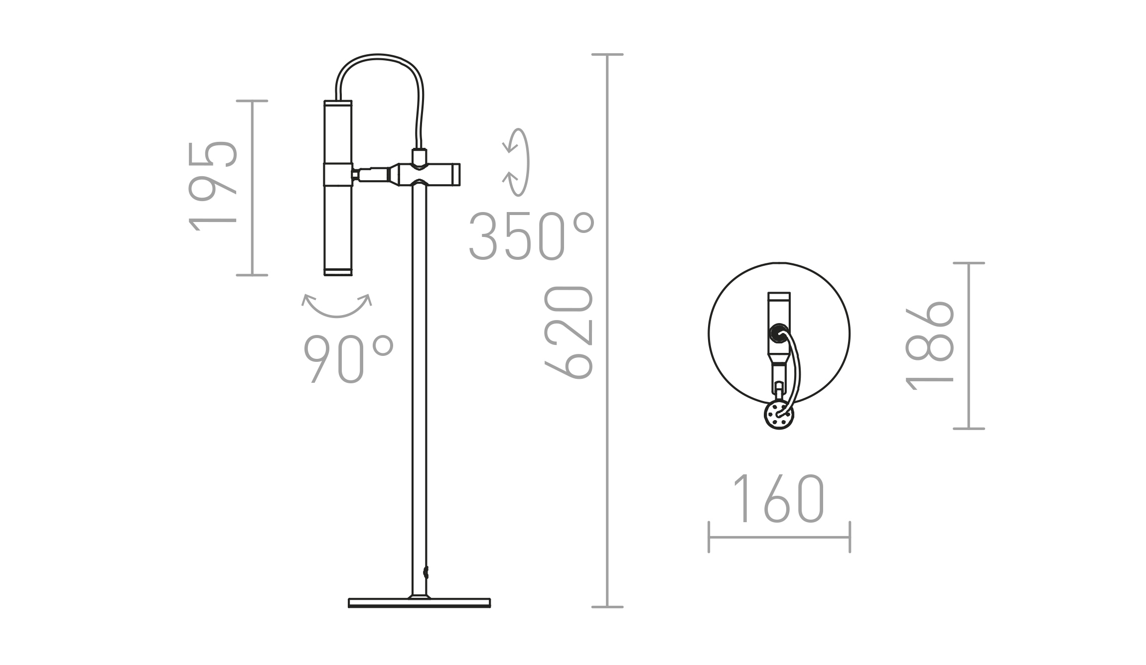 Termék vázlat – LEDRA VIPER TL fekete króm 230V LED 3W 60° 3000K