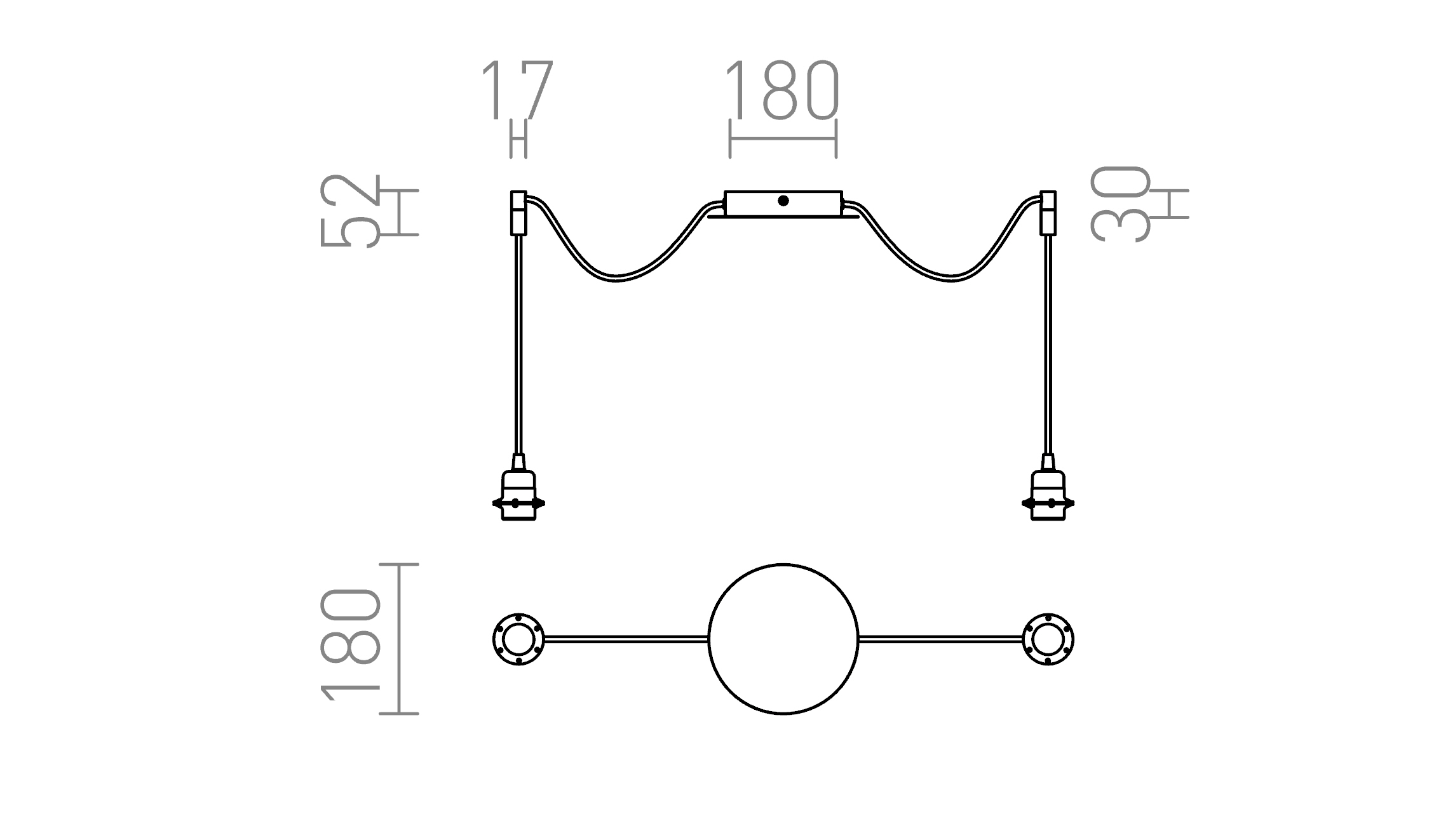Termék vázlat – LEDRA KOMBIX 2 függesztő készlet KA+PK+KF 230V LED E27 2x15W