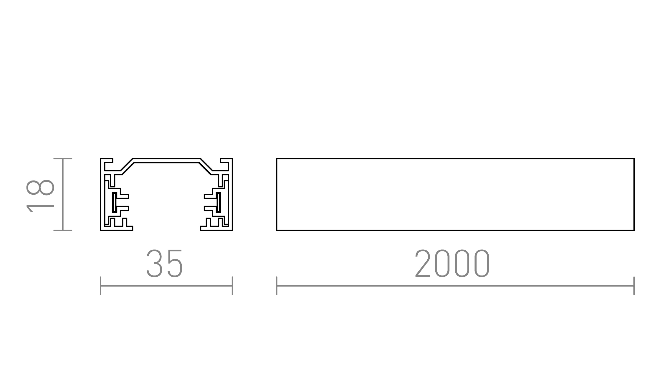 Termék vázlat – LEDRA 1F 2m sín fehér 230V