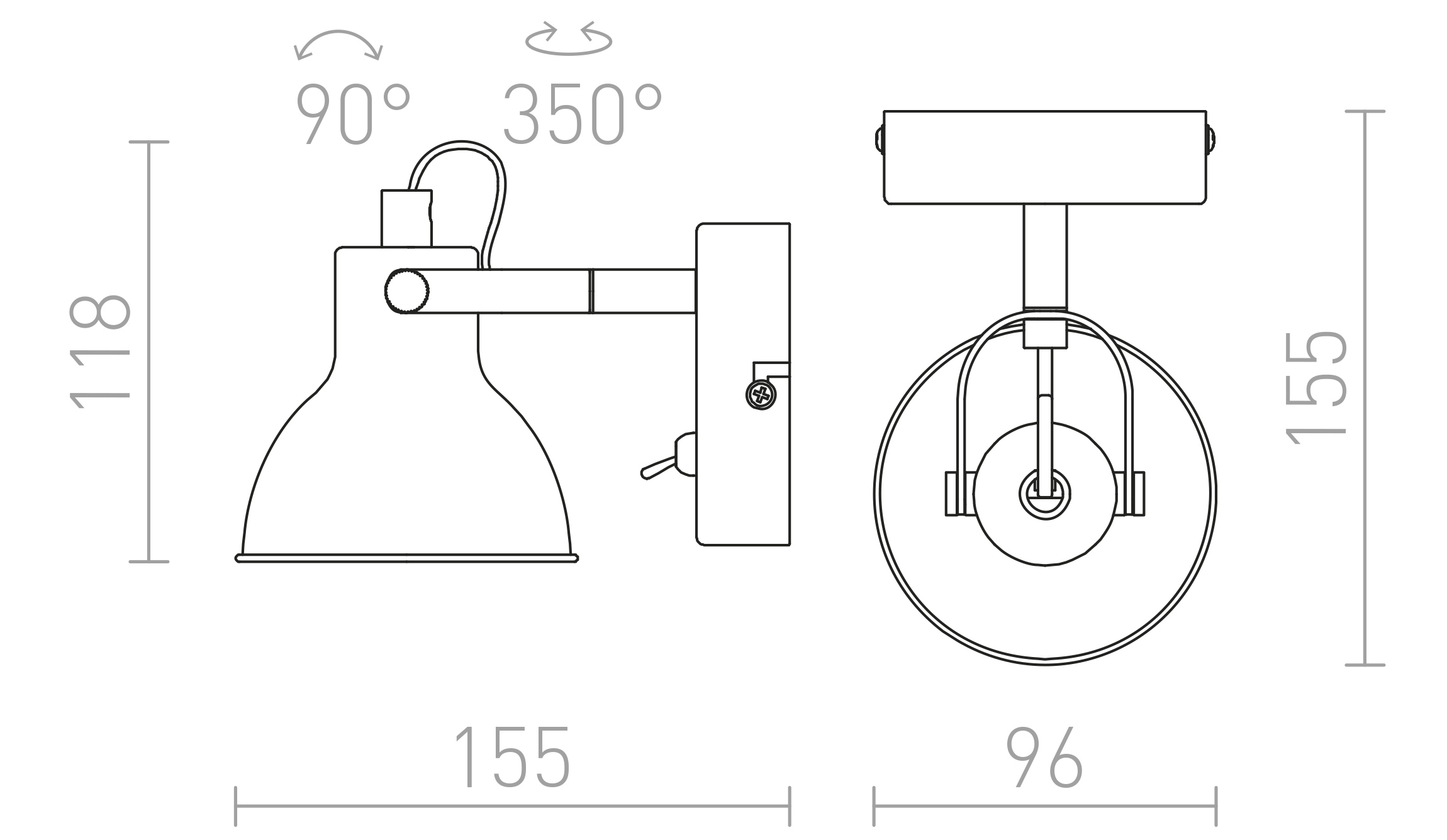 Termék vázlat – LEDRA ROSITA I fali lámpa fehér/ezüstszürke 230V LED GU10 9W