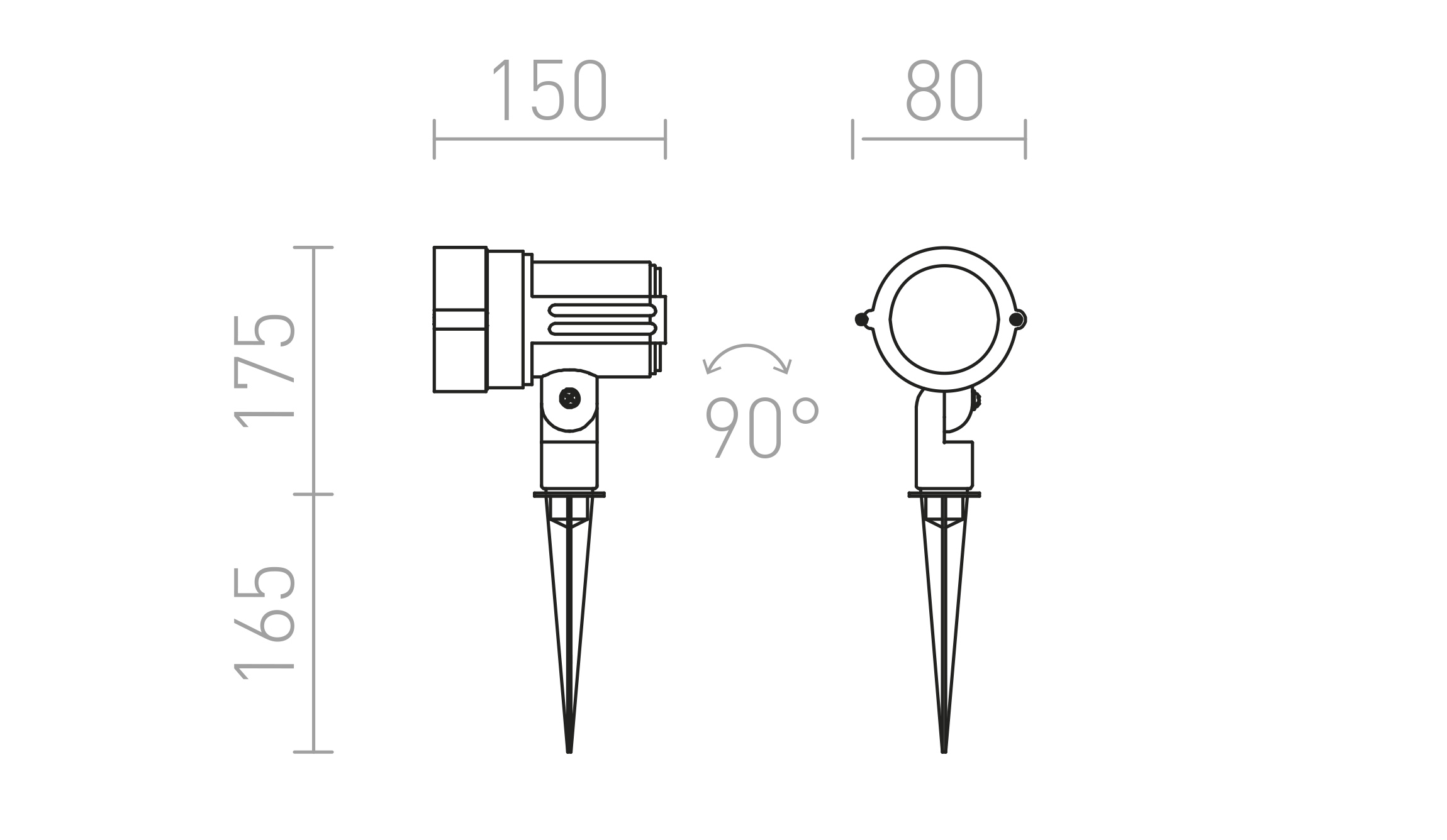 Termék vázlat – LEDRA GARY LED leszúrható szürke 230V LED 10W 45° IP65 3000K
