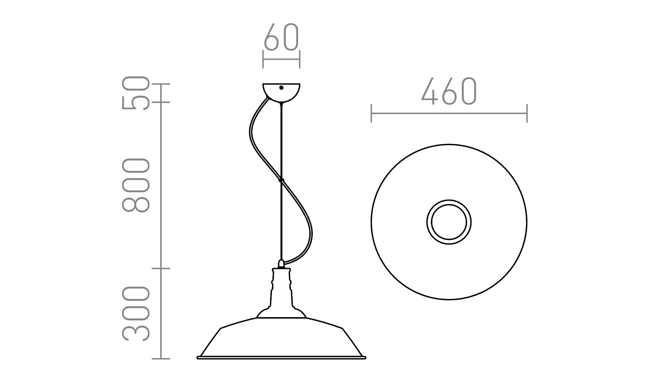 Termék vázlat – LEDRA GOLDIE 46 függőlámpa fekete/fehér 230V LED E27 30W