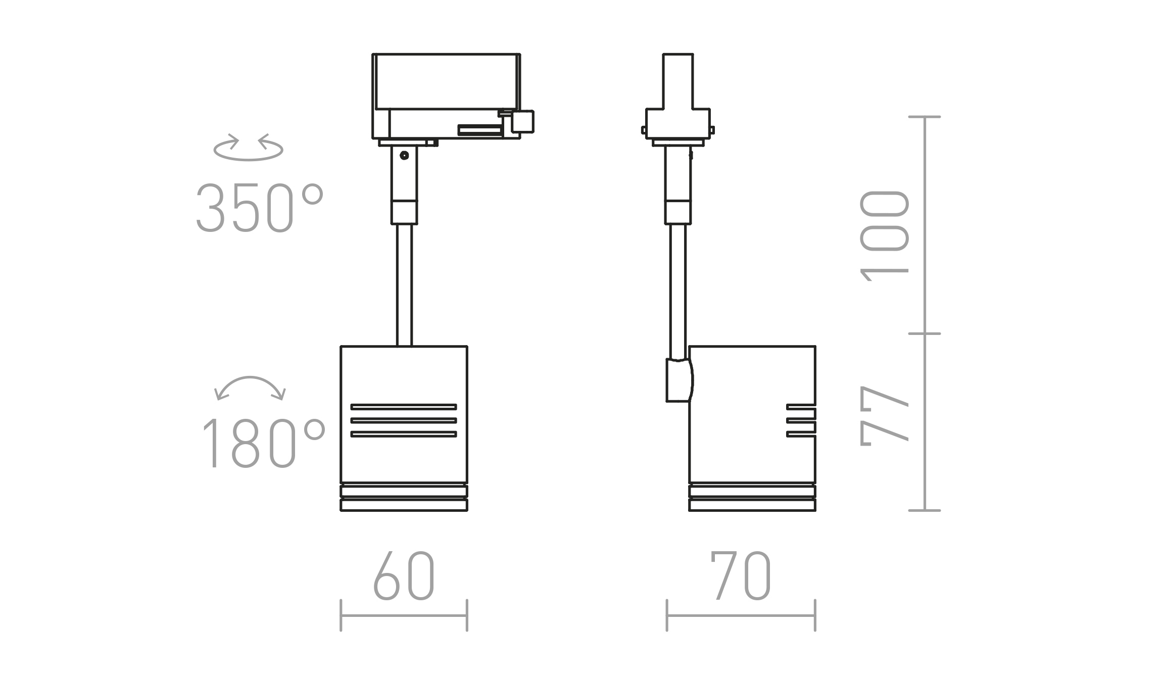 Termék vázlat – LEDRA BEEBA I háromáramkörös sínre ezüstszürke 230V LED GU10 8W