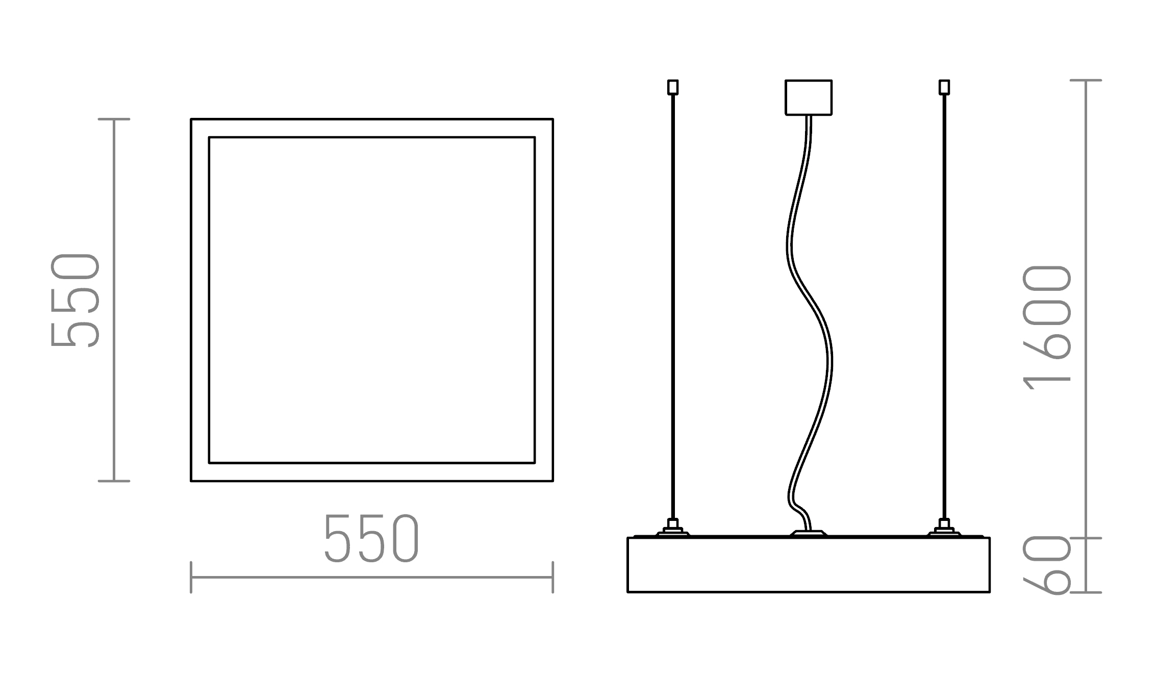 Termék vázlat – LEDRA STRUCTURAL LED 55x55 függőlámpa fehér 230V LED 48W 3000K