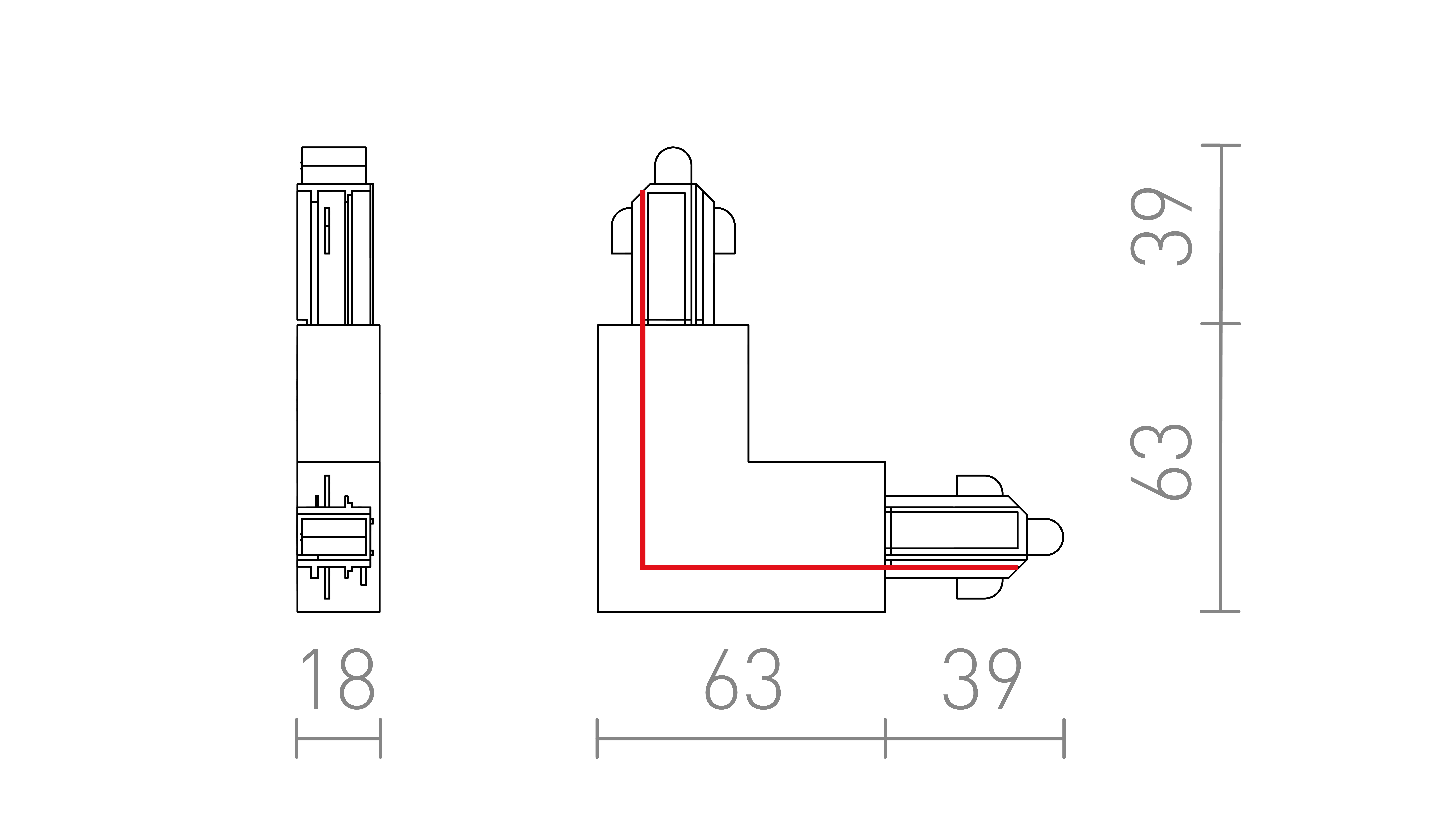 Termék vázlat – LEDRA 1F L külső csatlakozó fekete 230V