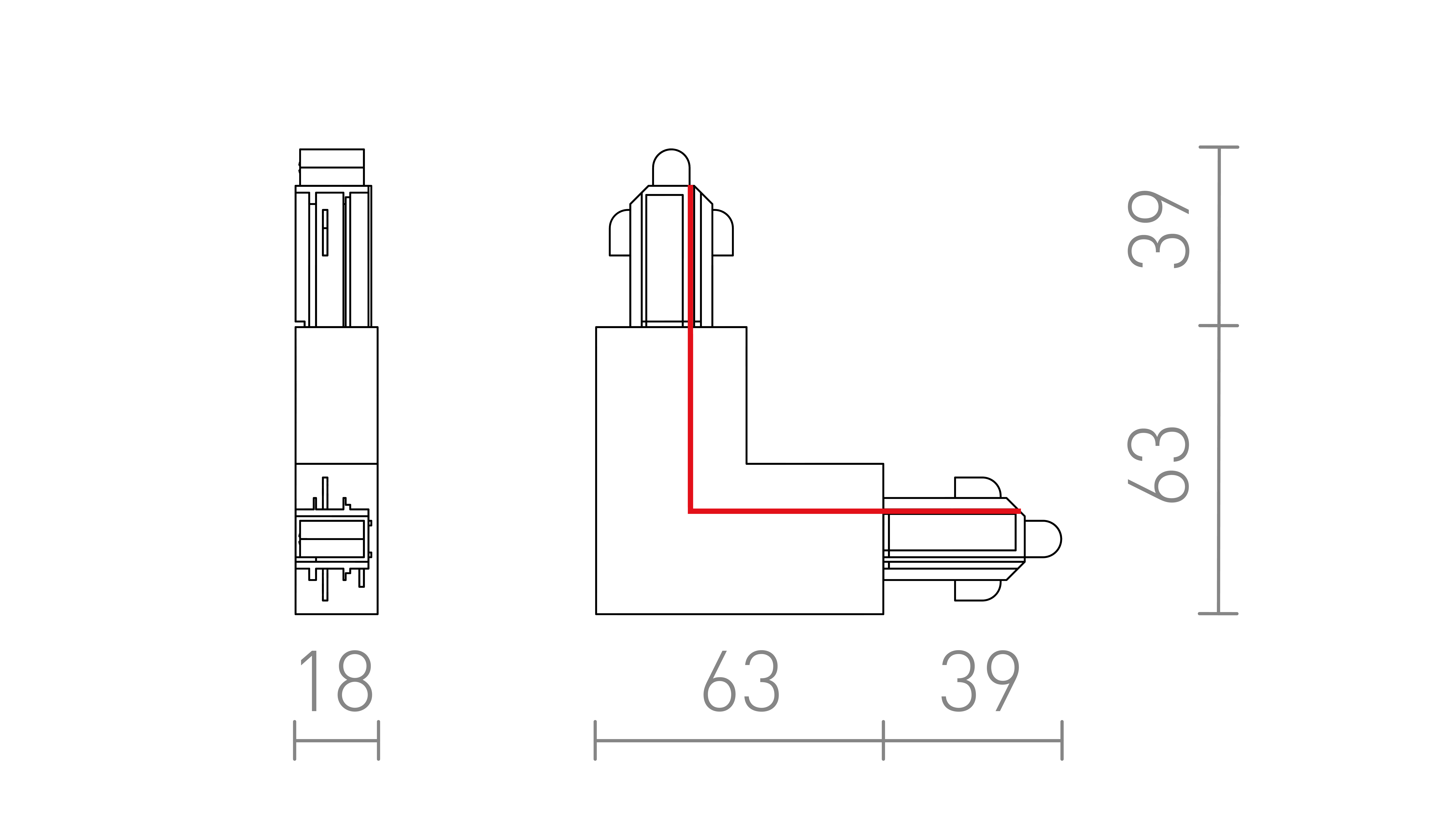 Termék vázlat – LEDRA 1F L belső csatlakozó fekete 230V