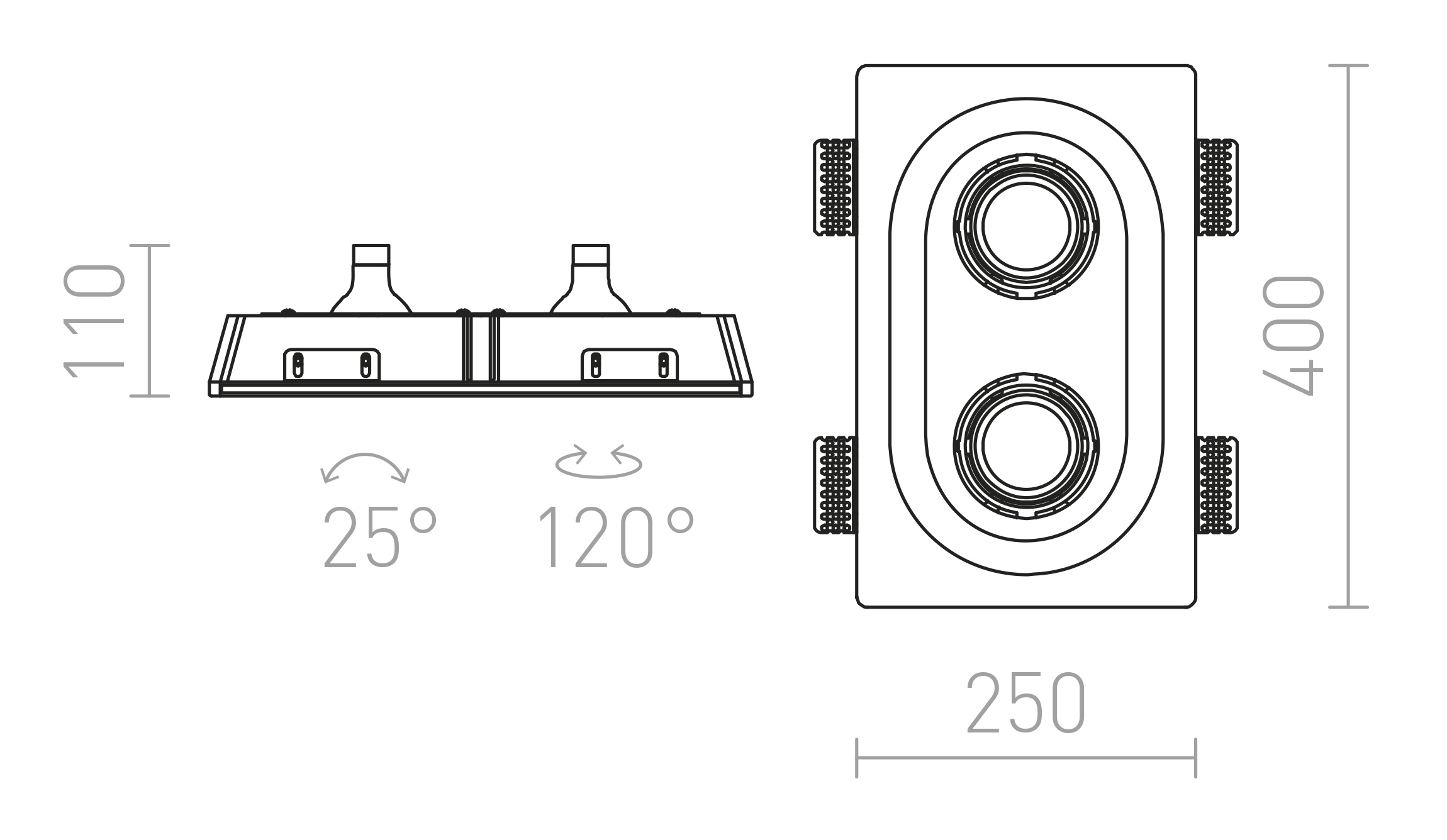 Termék vázlat – LEDRA DINGO II dönthető gipsz 230V LED G53 2x15W