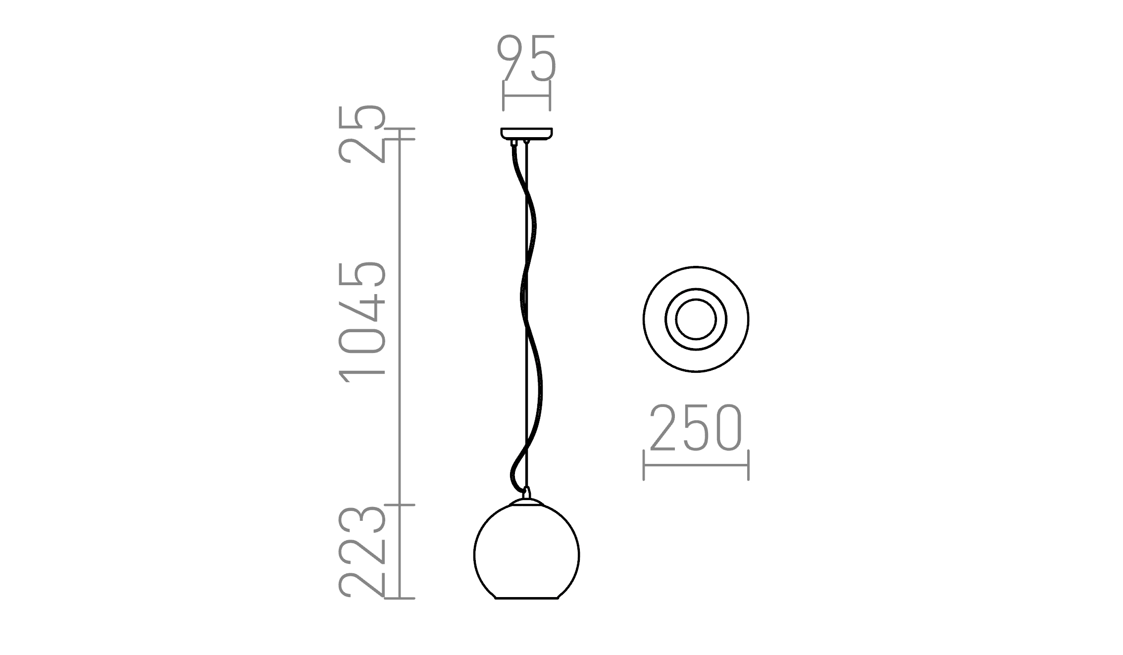 Termék vázlat – LEDRA BEAU MONDE 25 függőlámpa réz üveg 230V LED E27 15W