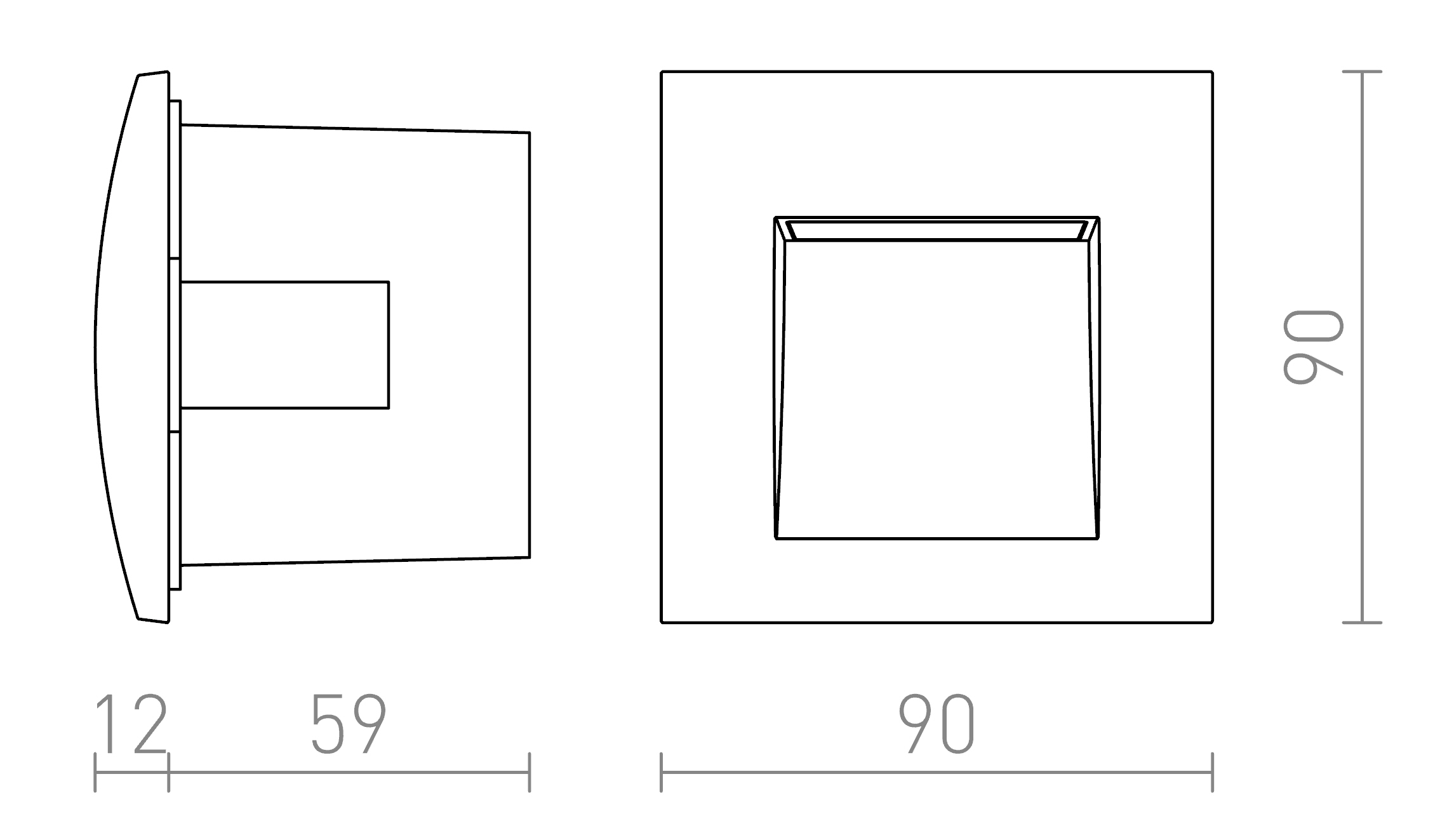 Termék vázlat – LEDRA GORDIQ S süllyesztett lámpa antracitszürke 230V LED 1.5W IP65 3000K
