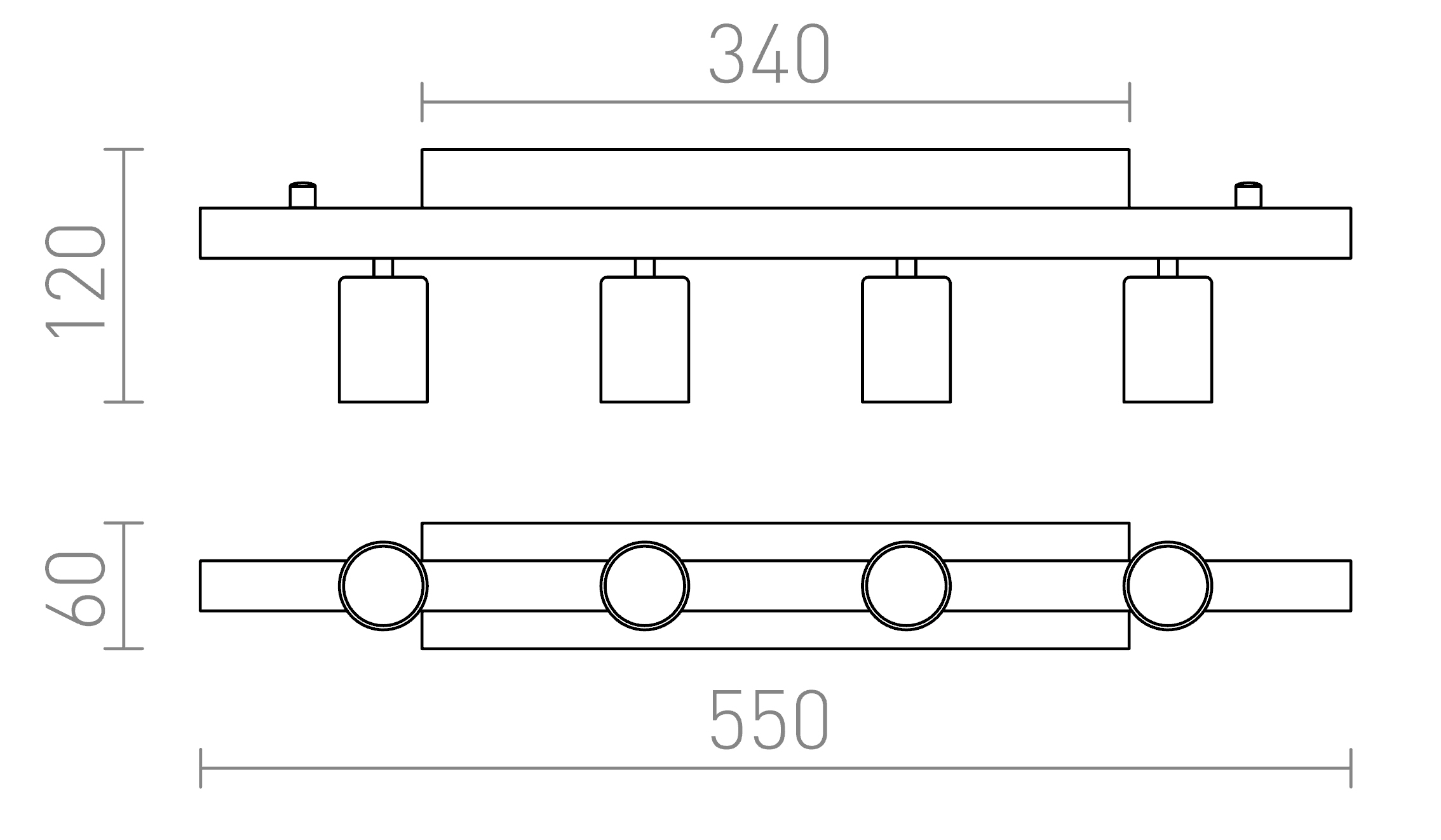 Termék vázlat – LEDRA RALLONG IV mennyezeti lámpa alap króm 230V LED E27 4x15W