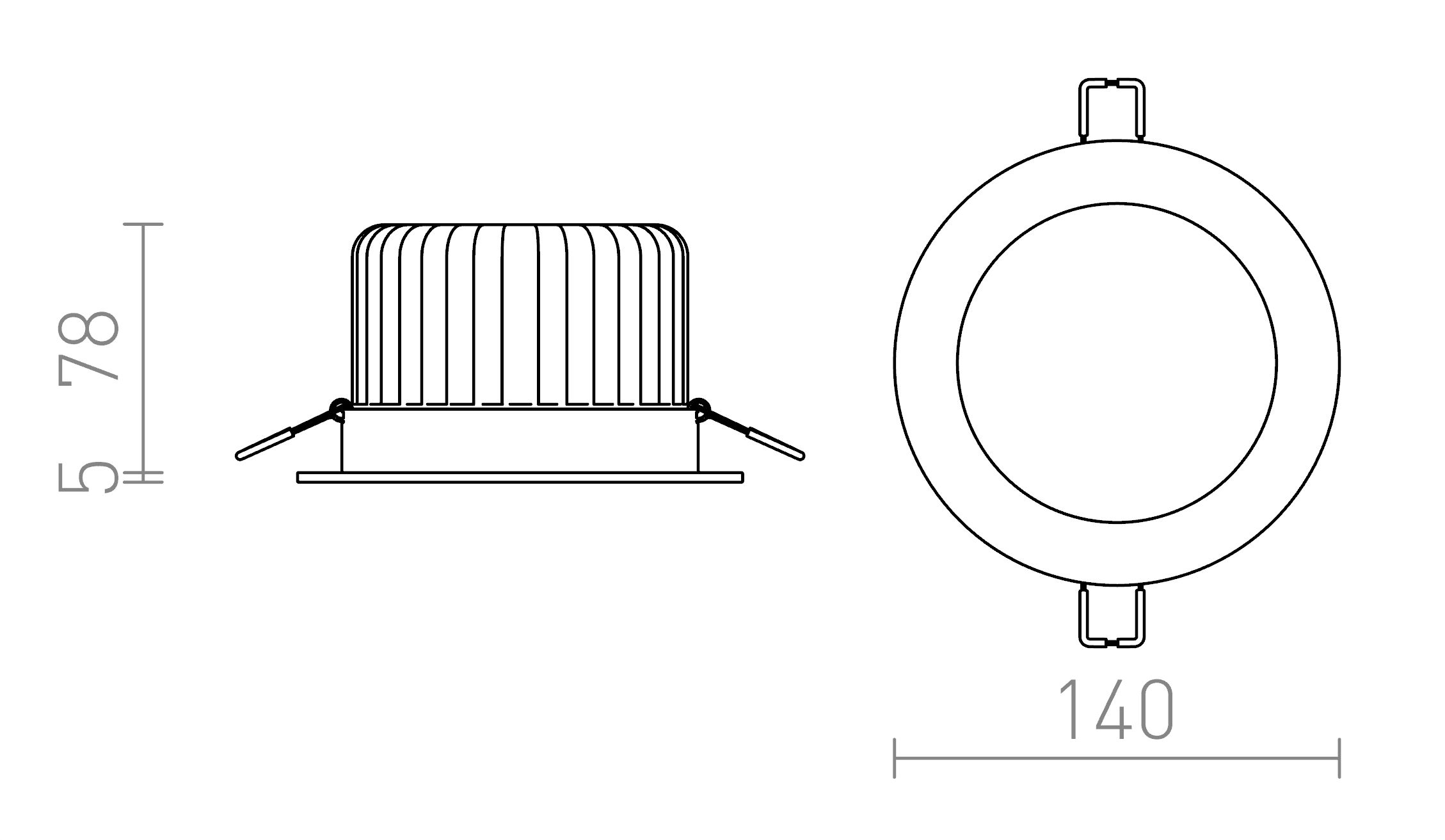 Termék vázlat – LEDRA MAYDAY B 14 süllyesztett lámpa fehér 230V/500mA LED 15W 2700K