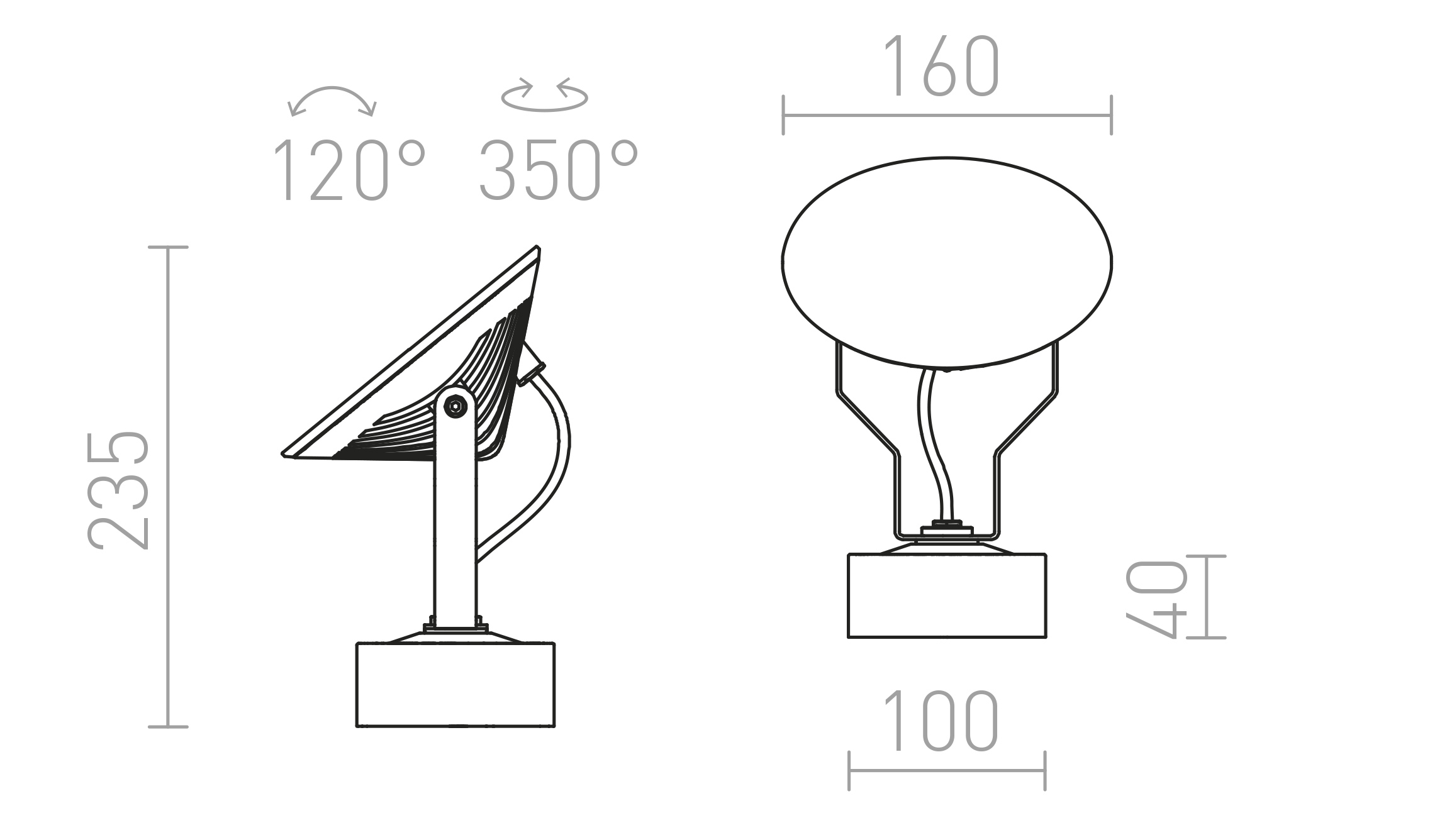 Termék vázlat – LEDRA FOX kültéri lámpa antracitszürke 230V LED 9W 120° IP65 3000K