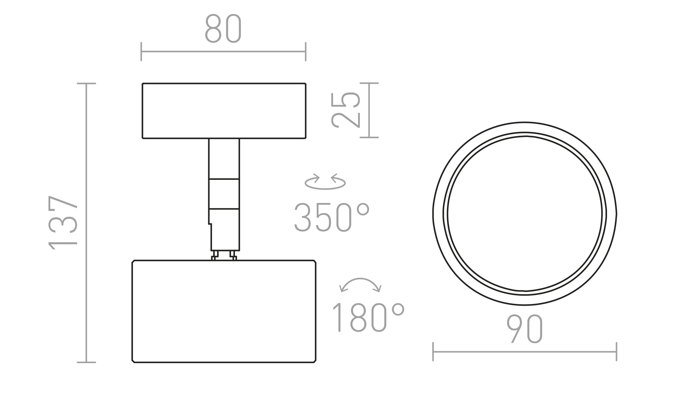 Termék vázlat – LEDRA PIXIE dönthető fekete króm 230V LED GX53 7W