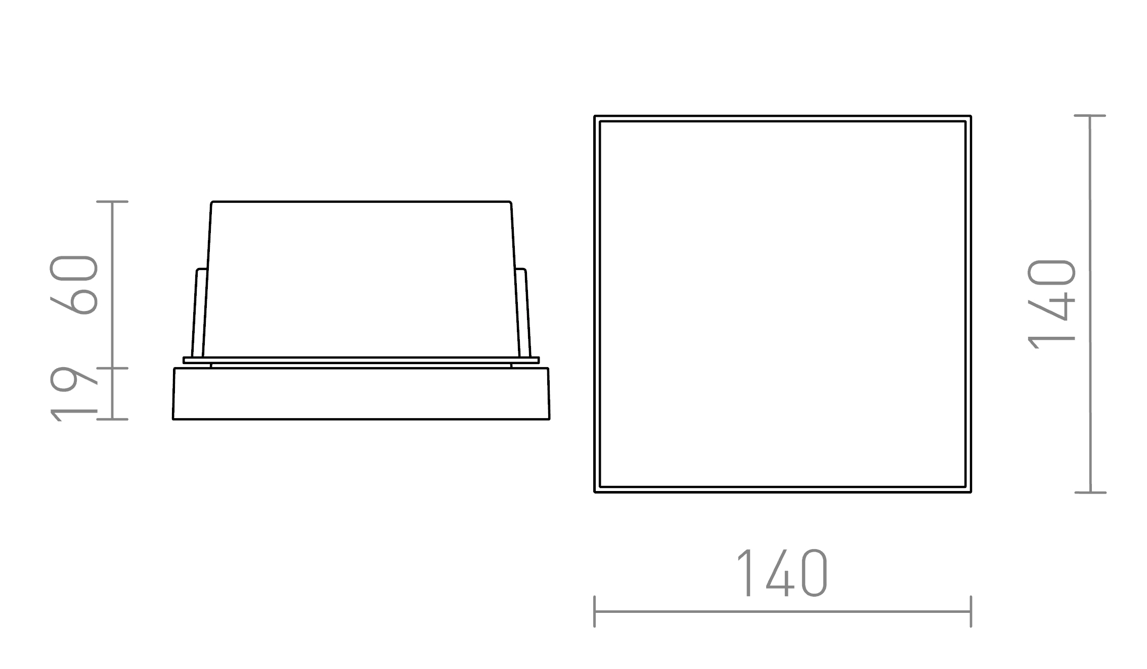 Termék vázlat – LEDRA DEJAVU SQ 14 süllyesztett lámpa fekete 230V LED 6W IP65 3000K