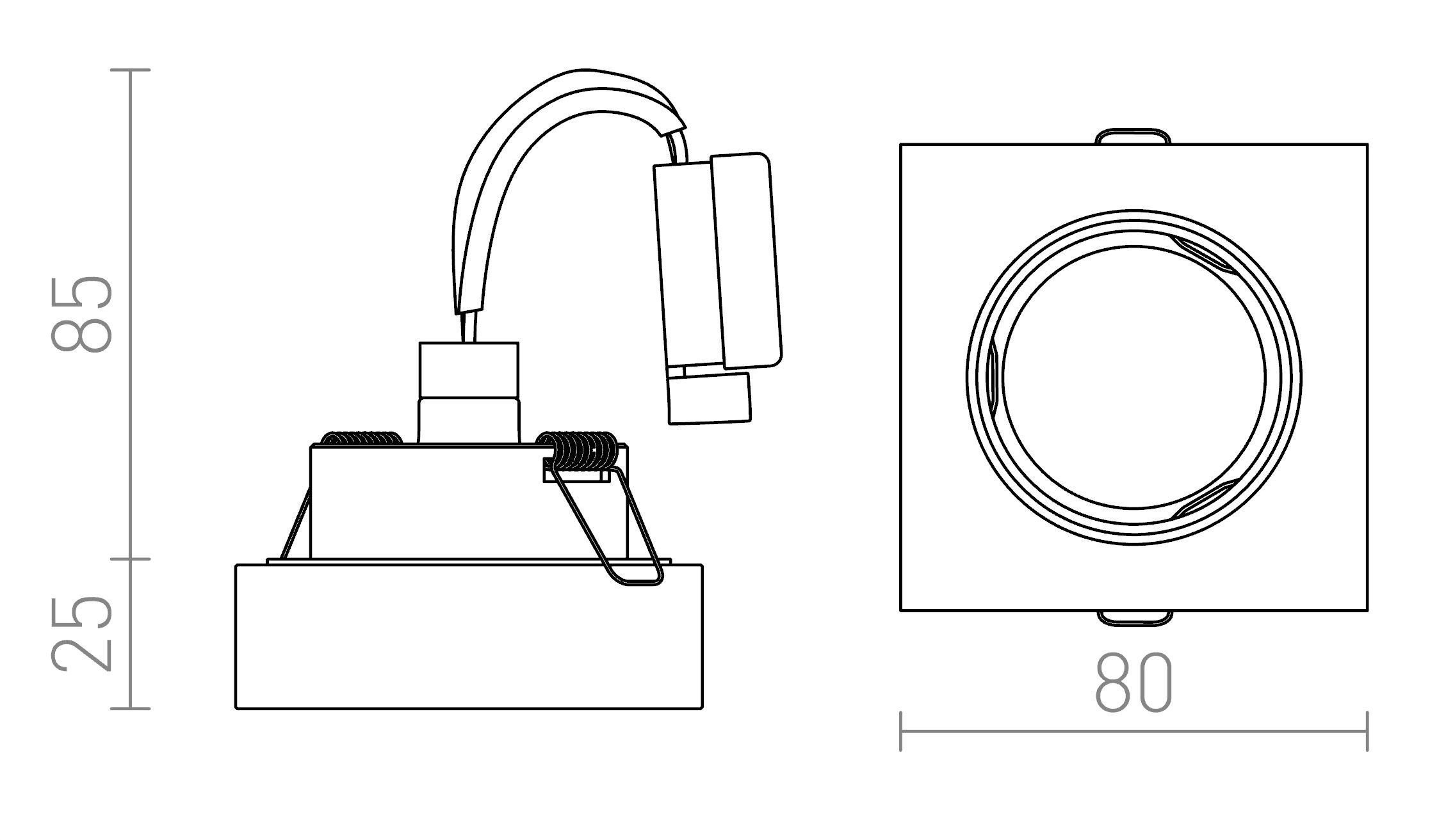 Termék vázlat – LEDRA BIANCA SQ süllyesztett lámpa opálüveg 230V GU10 50W