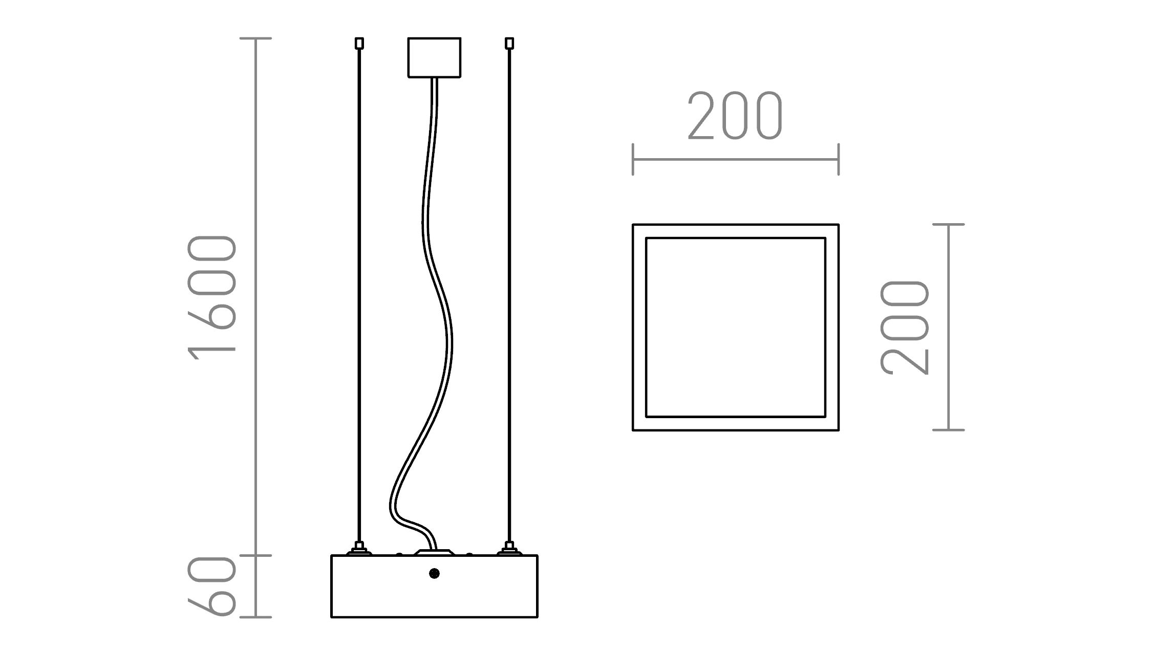 Termék vázlat – LEDRA STRUCTURAL LED 20x20 függőlámpa szálcsiszolt alumínium 230V LED 12W 3000K