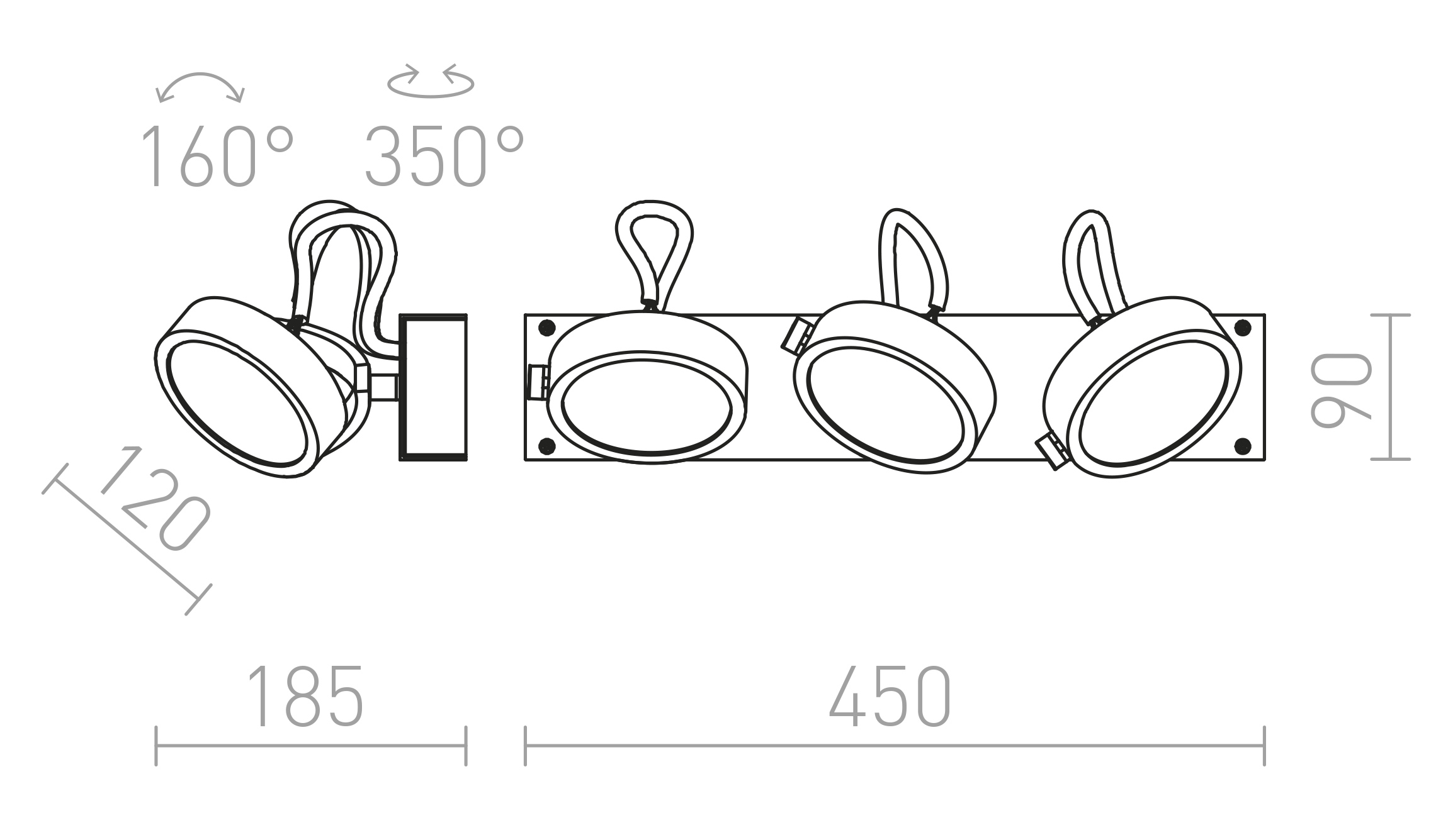 Termék vázlat – LEDRA KELLY III fali lámpa szálcsiszolt alumínium 230V LED G53 3x15W
