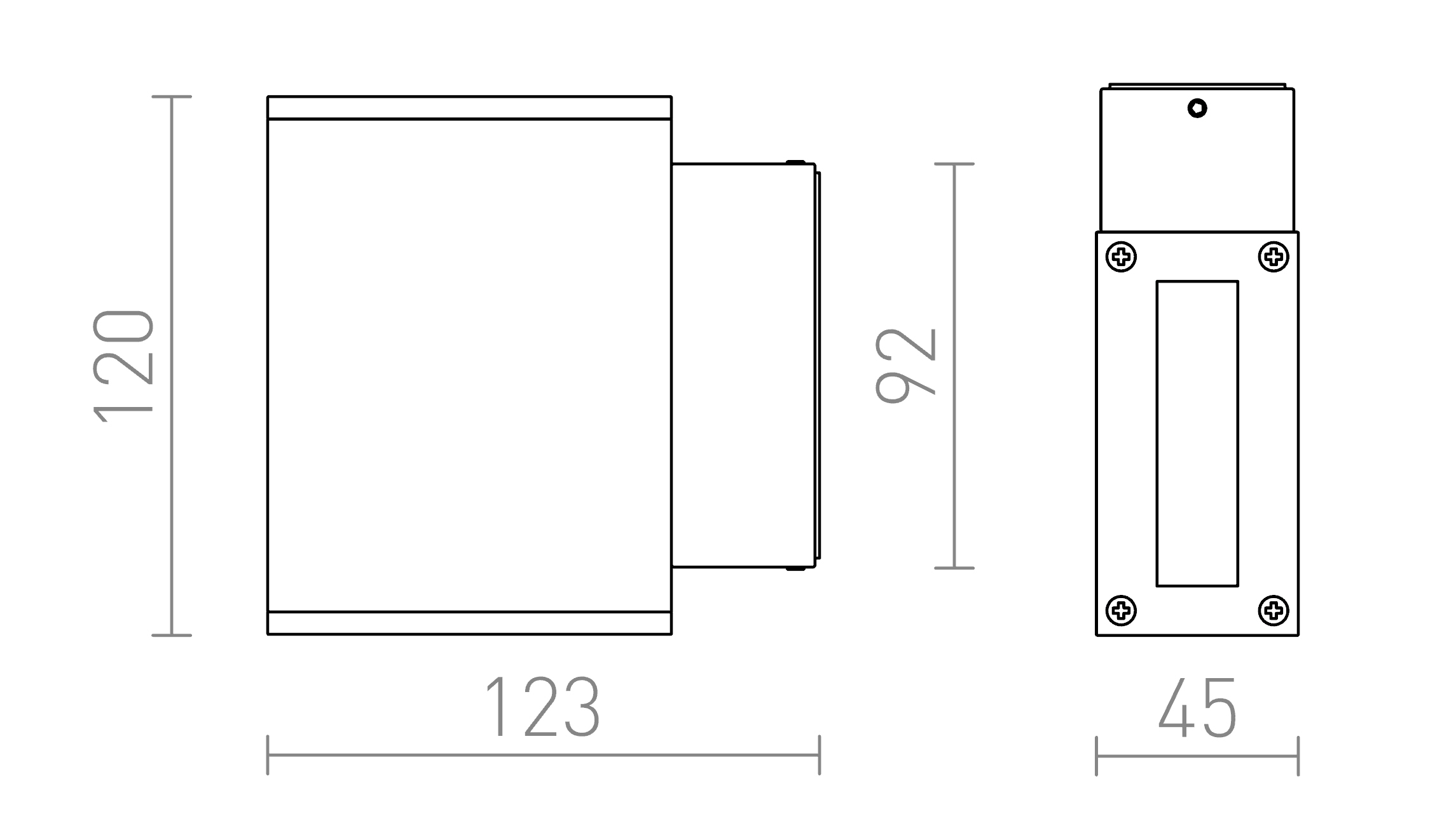 Termék vázlat – LEDRA DIXIE 4x12 fali lámpa ezüstszürke 230V/700mA LED 2x3W 48° IP54 3000K