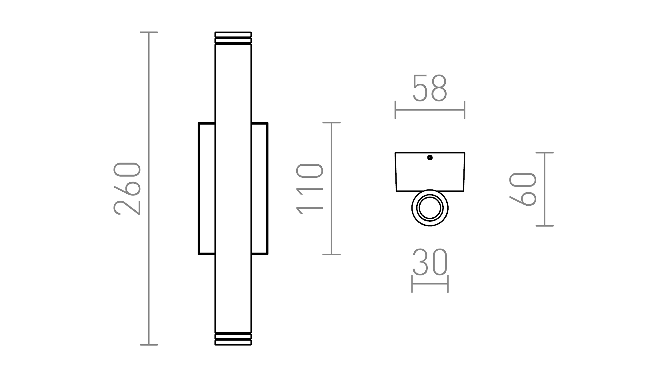 Termék vázlat – LEDRA ZANE fali lámpa matt nikkel 230V LED 2x3W 60° IP54 3000K