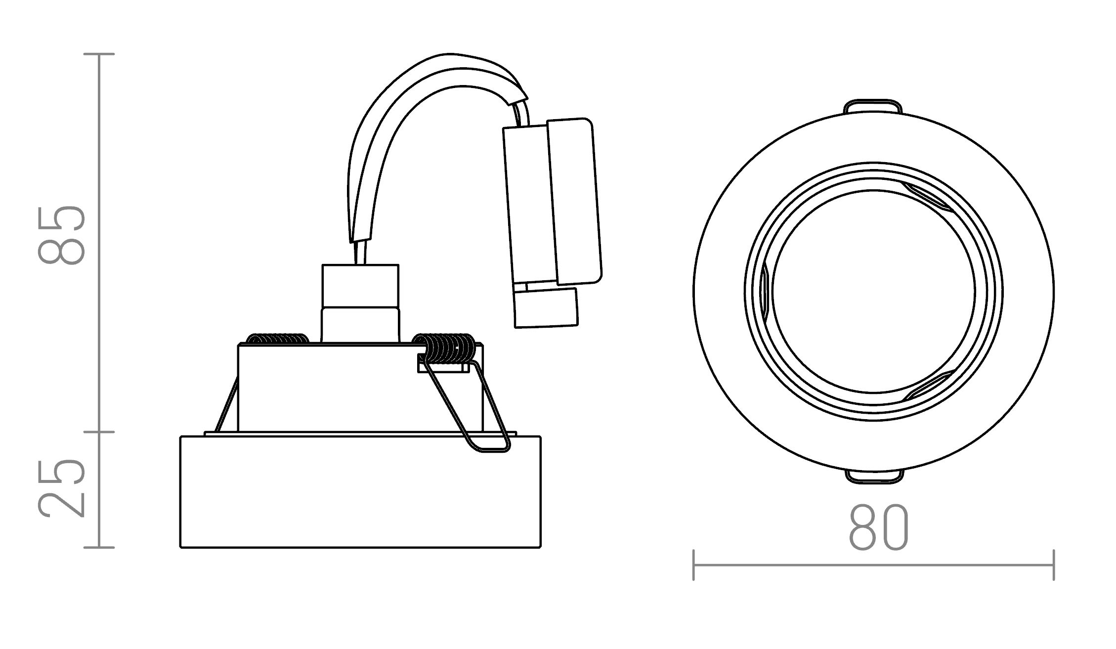 Termék vázlat – LEDRA BIANCA R süllyesztett lámpa szaténüveg 230V GU10 50W