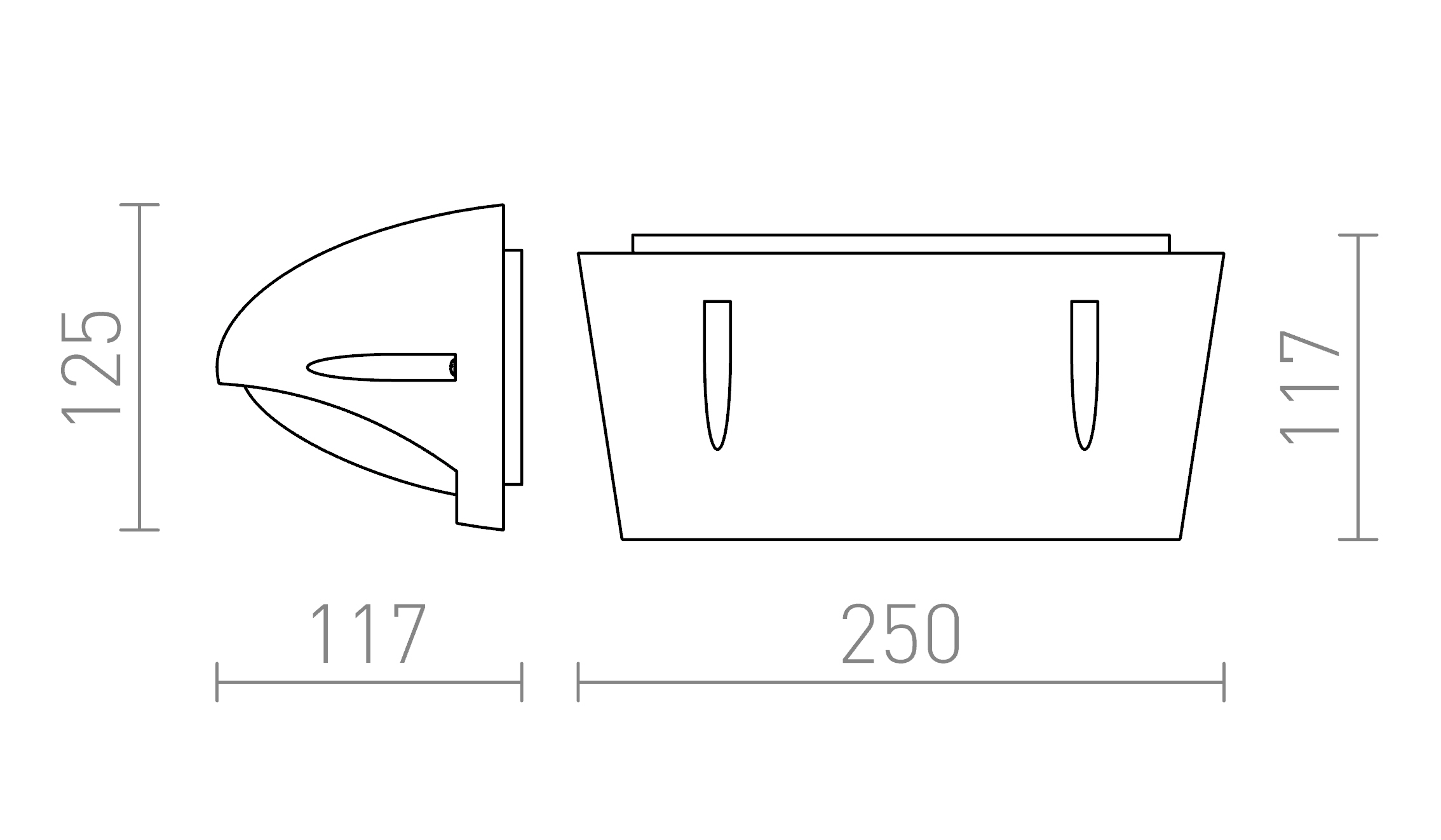 Termék vázlat – LEDRA MORA fali lámpa ezüstszürke 230V LED E27 15W IP54