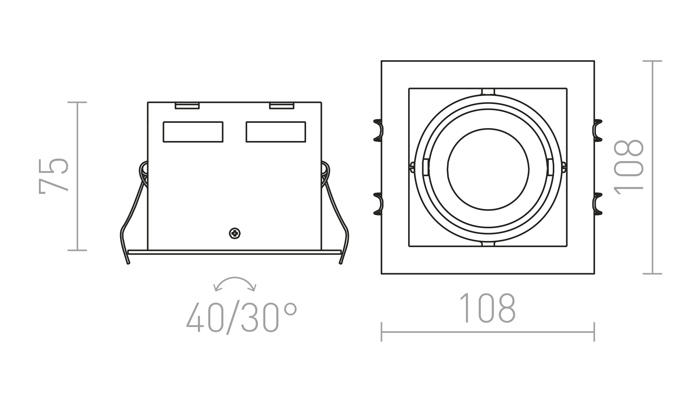Termék vázlat – LEDRA LEDA süllyesztett lámpa fehér 230V/350mA LED 5.4W 25° 3000K