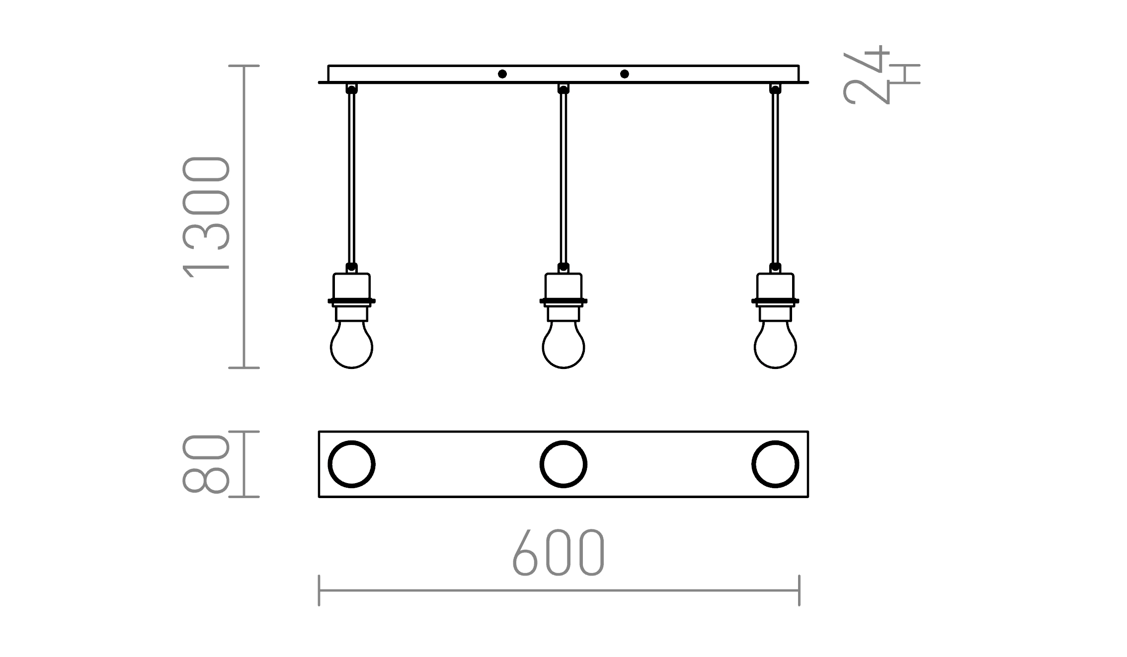 Termék vázlat – LEDRA MORE 60 mennyezeti függőlámpa alap króm 230V LED E27 3x15W
