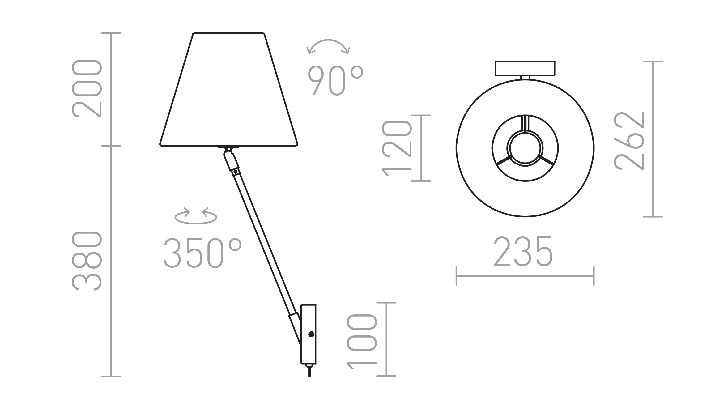 Termék vázlat – LEDRA SILENCE fali lámpa fehér króm 230V LED E27 15W