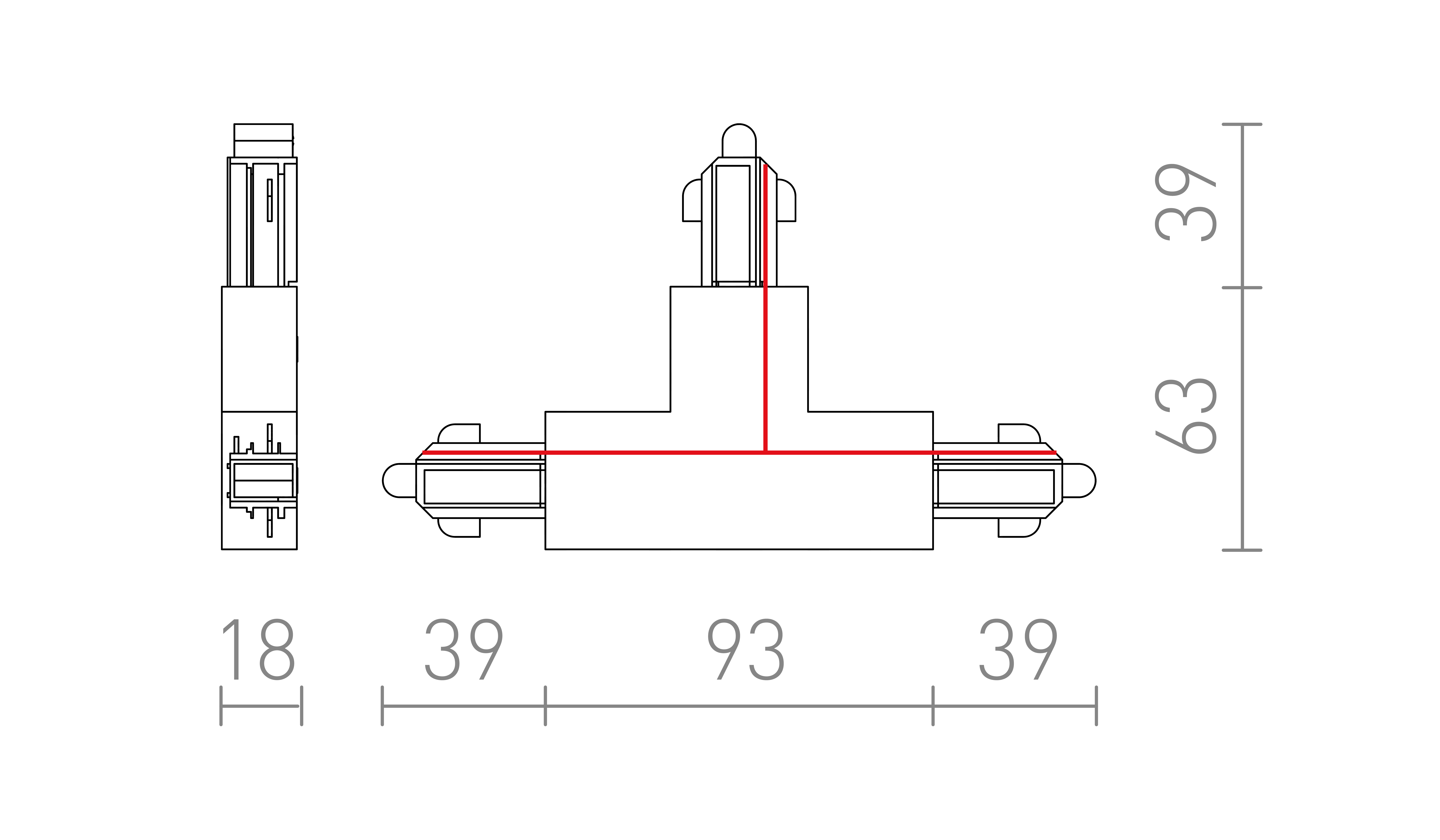 Termék vázlat – LEDRA 1F T jobb csatlakozó fekete 230V