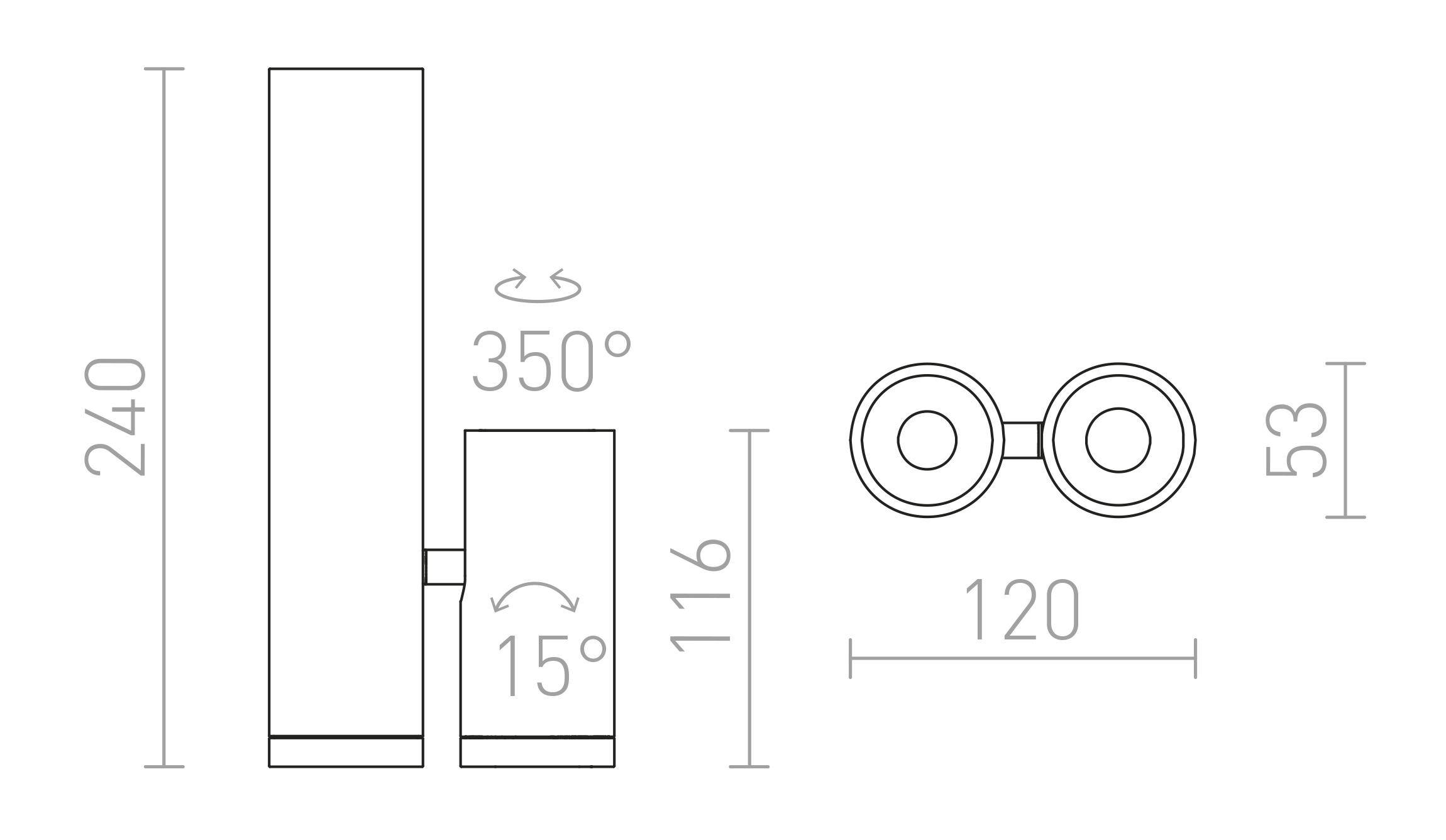 Termék vázlat – LEDRA BOGARD TWIN mennyezeti lámpa matt fekete 230V LED 2x5W 40° 3000K