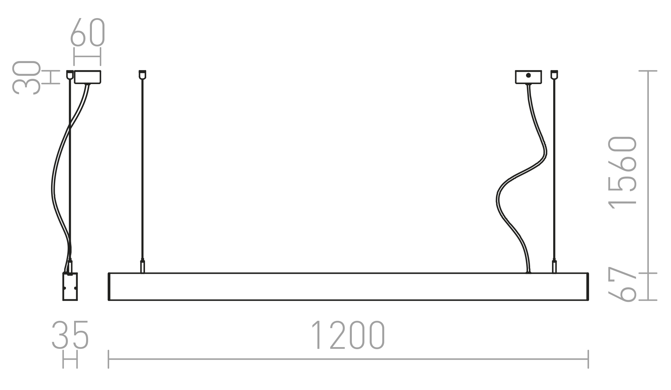 Termék vázlat – LEDRA PESANTE 35 függőlámpa fekete 230V LED 40W 3000K