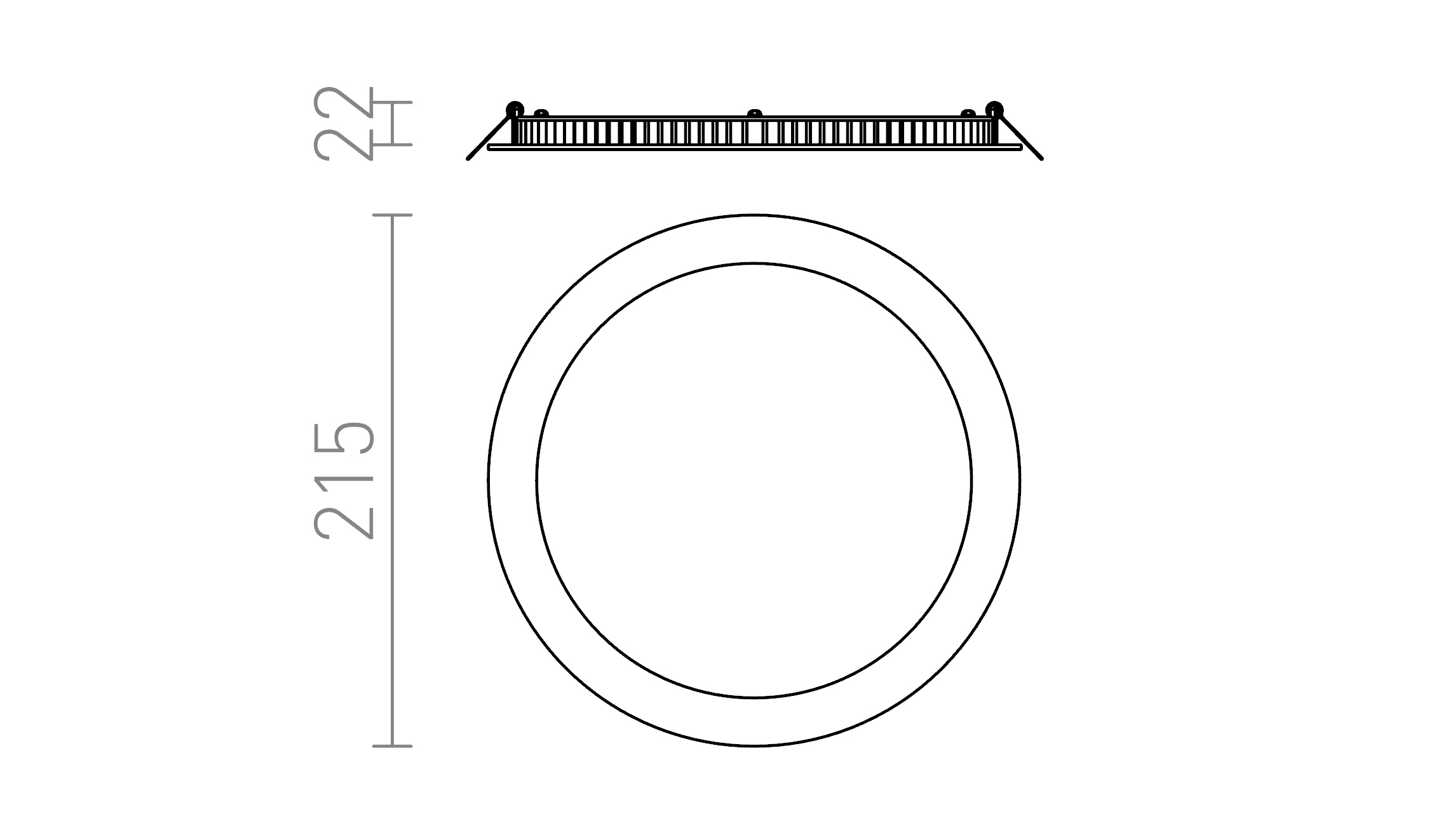 Termék vázlat – LEDRA SLENDER R 22 süllyesztett lámpa fekete króm 230V LED 18W 3000K